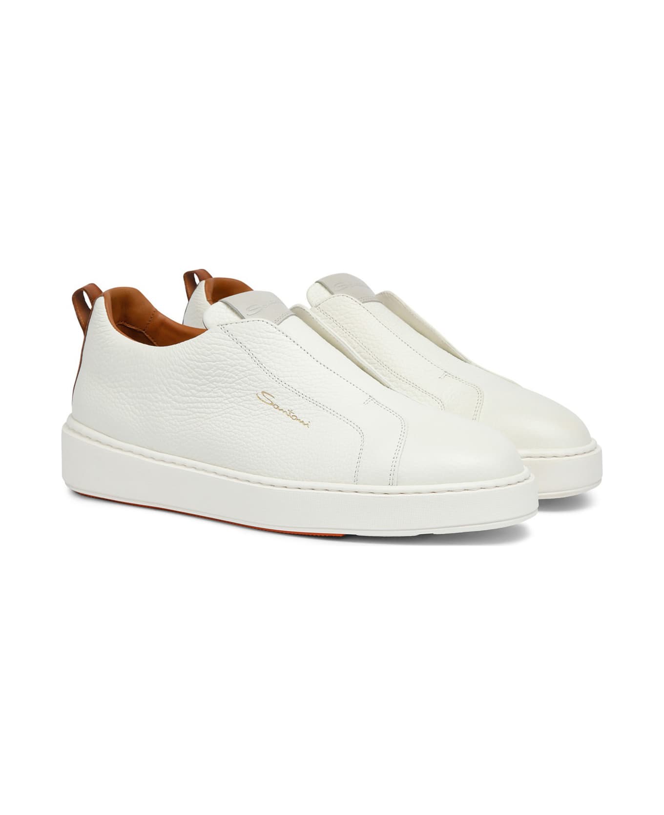 Santoni Leather Slip-on Sneakers - WHITE