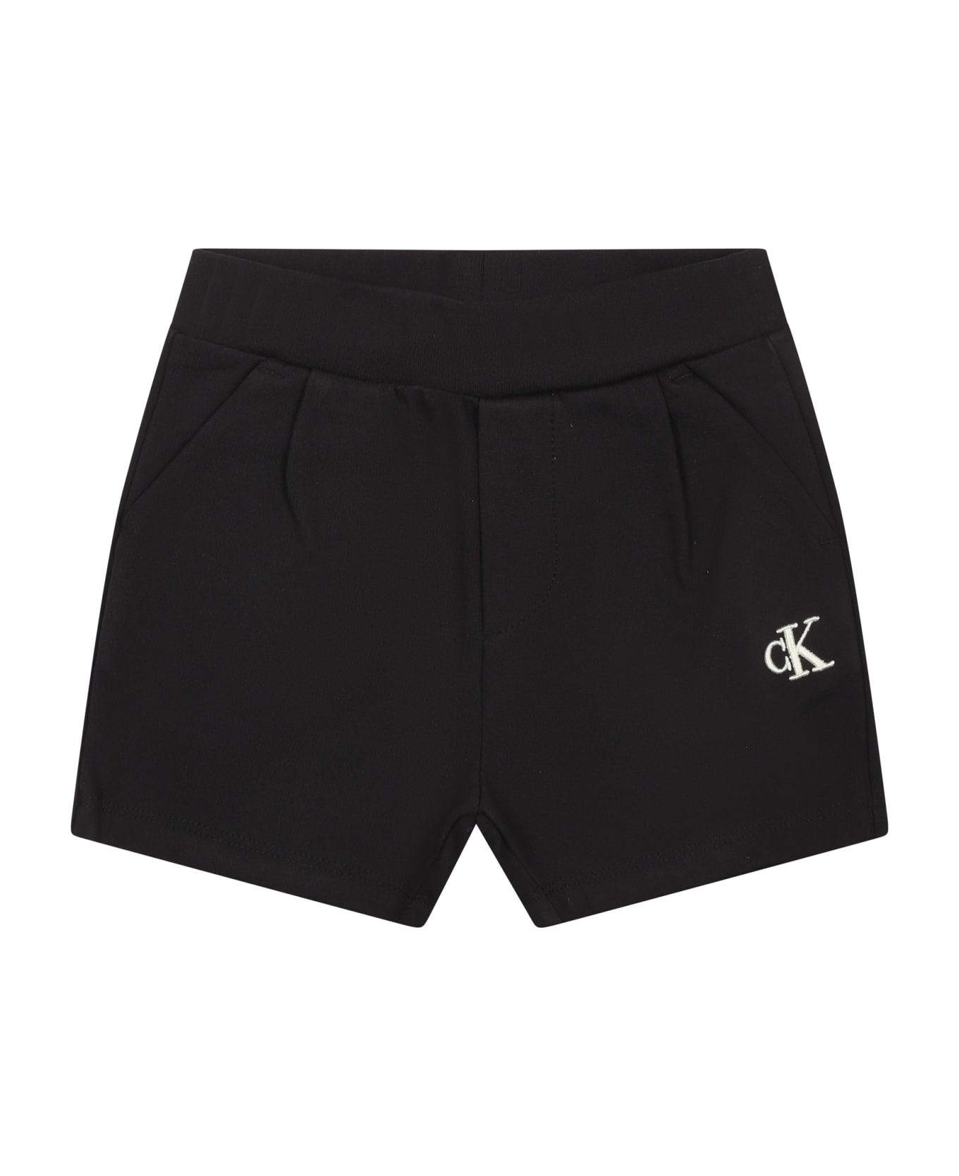 Calvin Klein Black Sports Shorts For Baby Boy With Logo - Black ボトムス