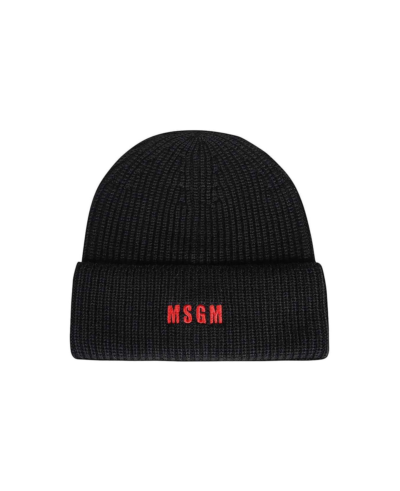 MSGM Ribbed Knit Beanie - black