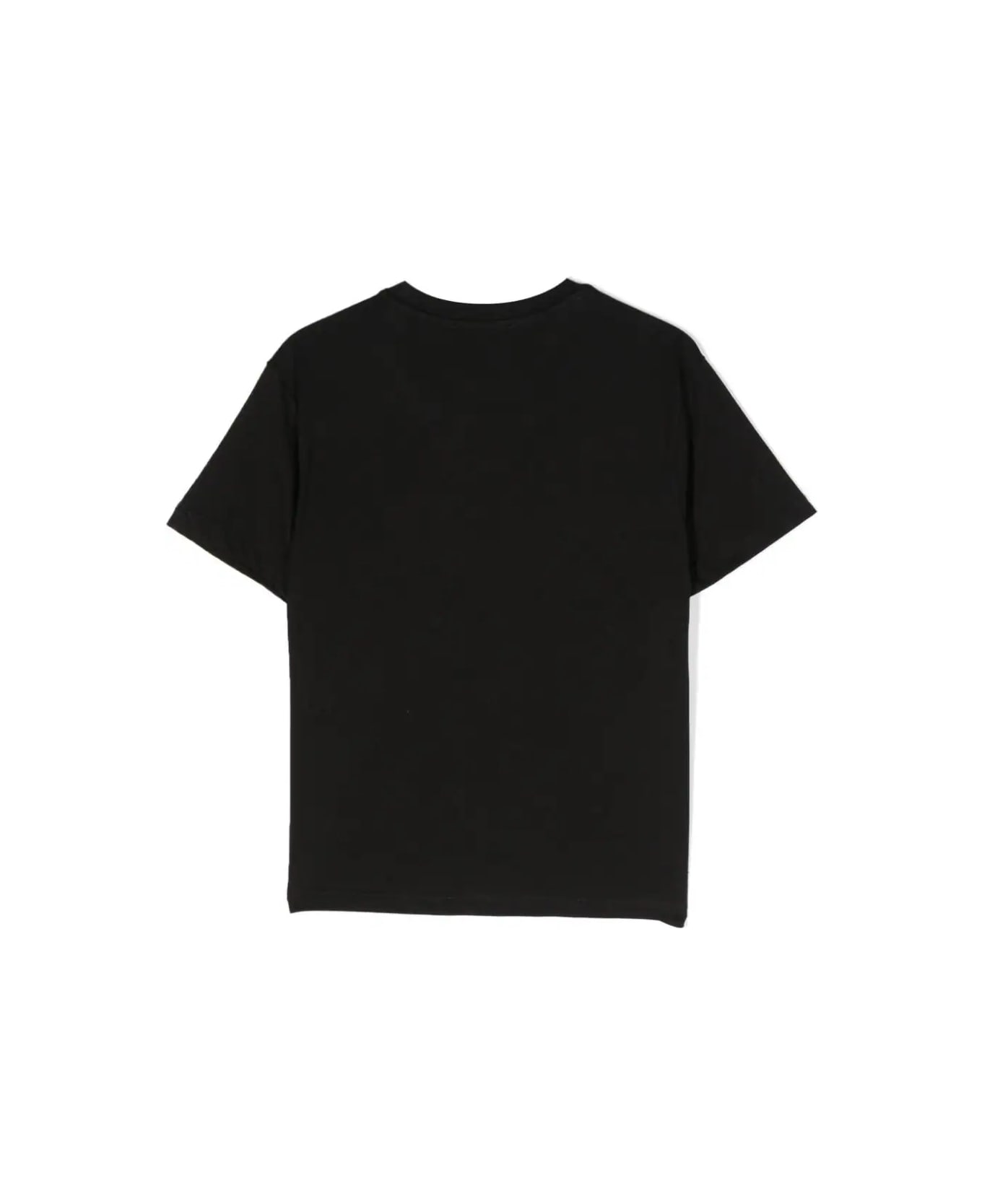 MSGM Black T-shirt With Brushed Logo On Neck - Nero