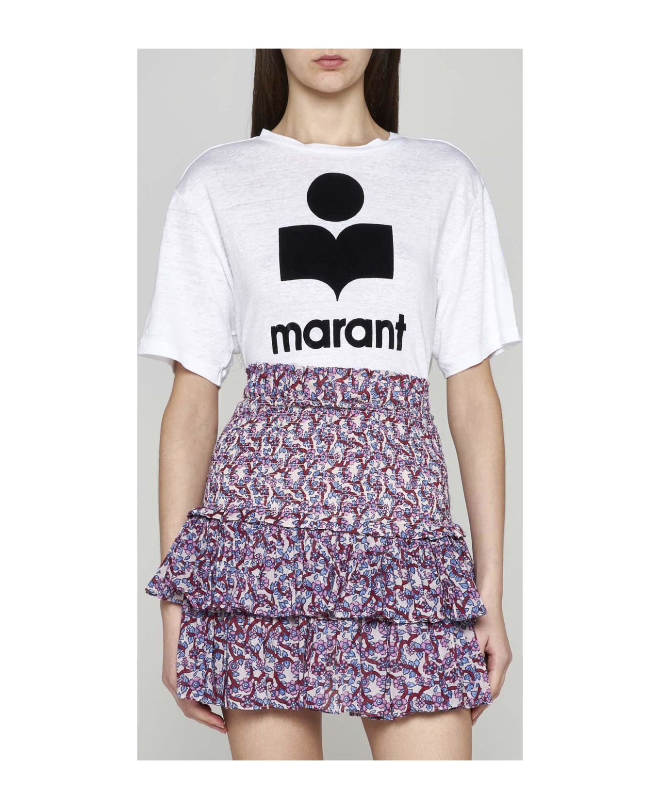 Marant Étoile Zewel Logo Linen T-shirt - Wh White Tシャツ