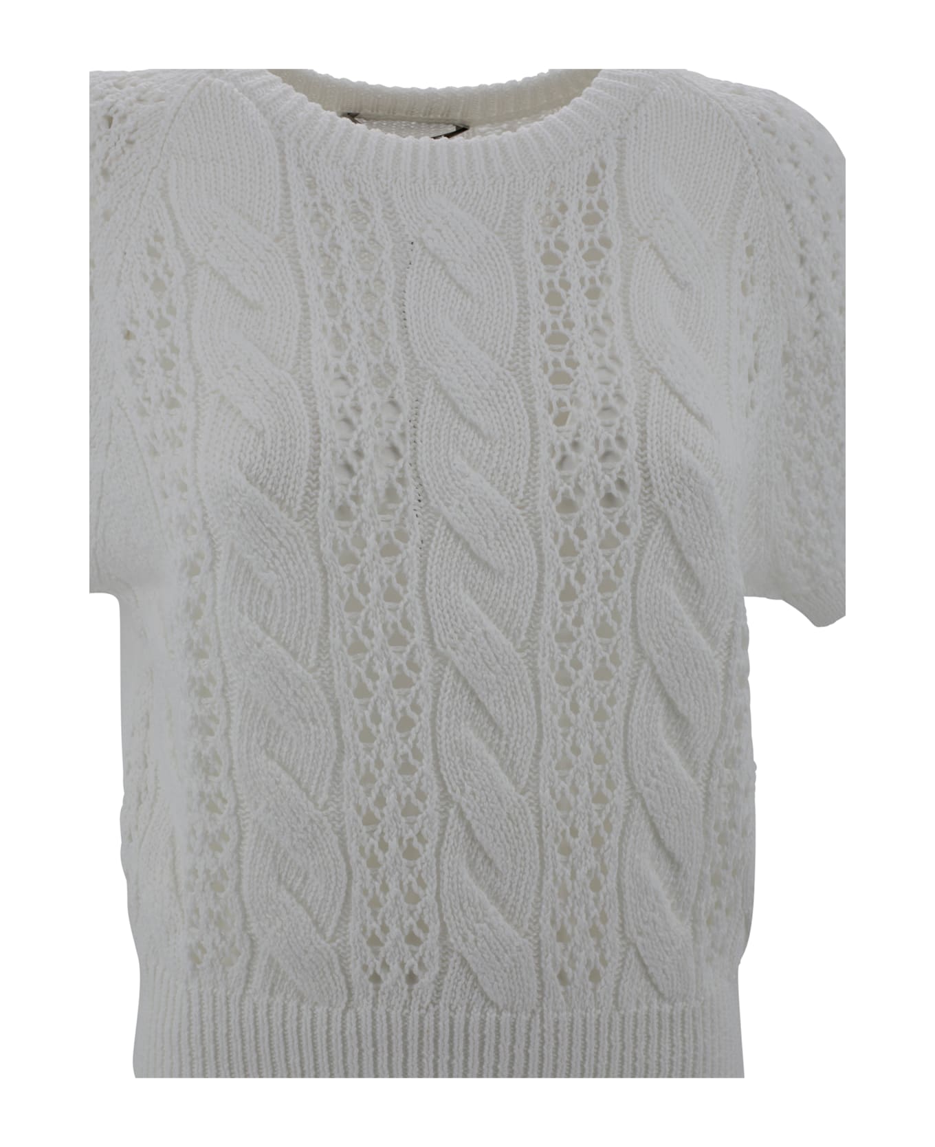 D.Exterior Round-neck Woven Top - White