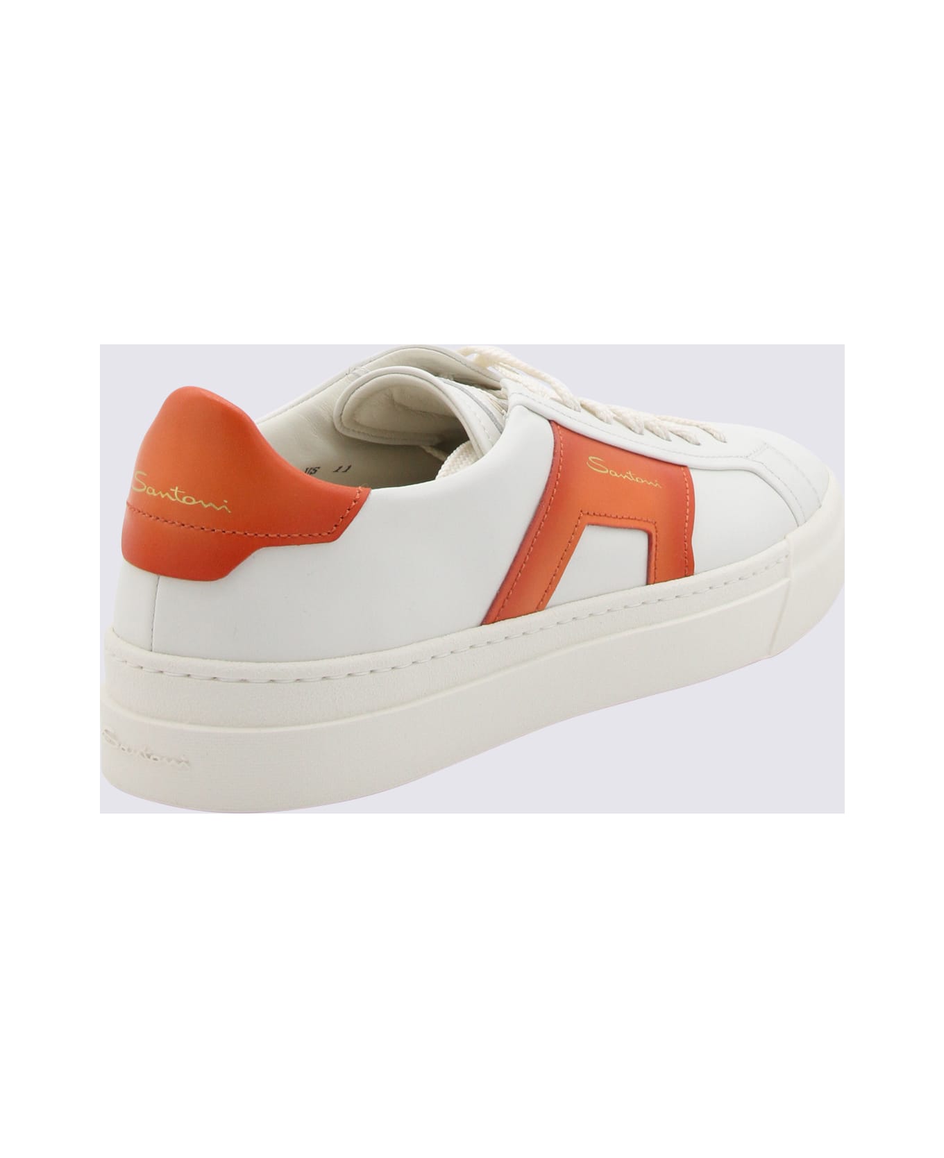 Santoni White And Orange Leather Sneakers - WHITE-ORANGE