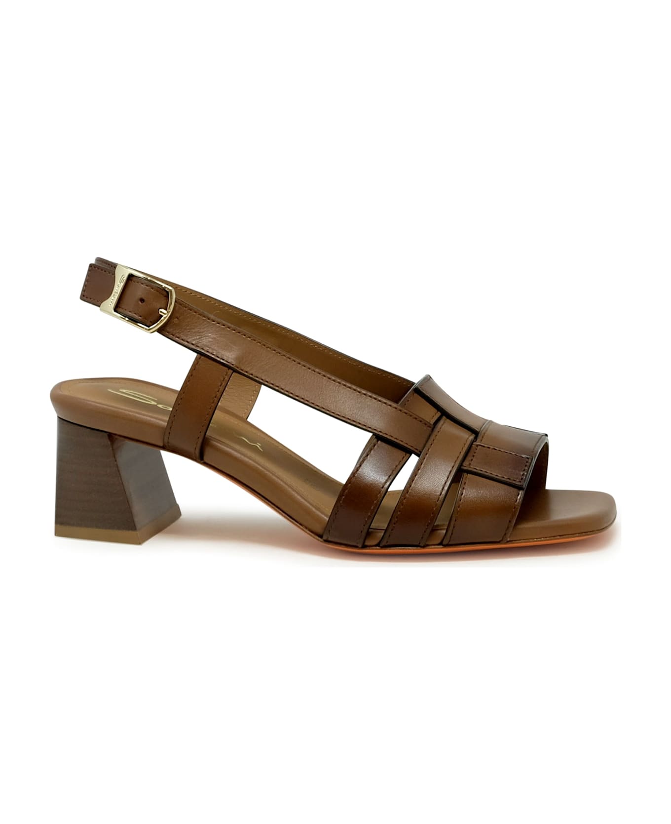 Santoni Brown Leather Slingback Sandal - BROWN