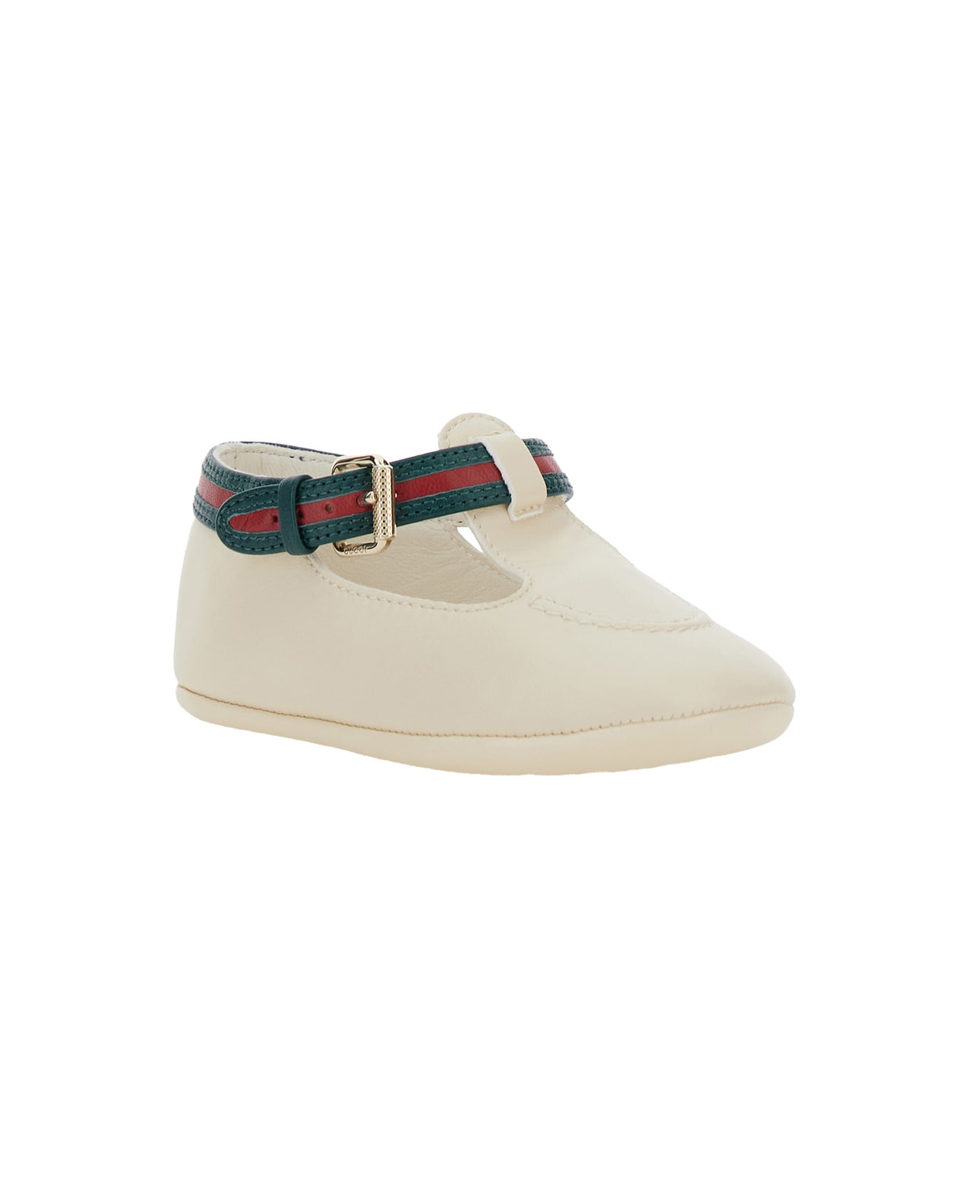 Gucci White Loafers With Web Detail In Leather Boy - White
