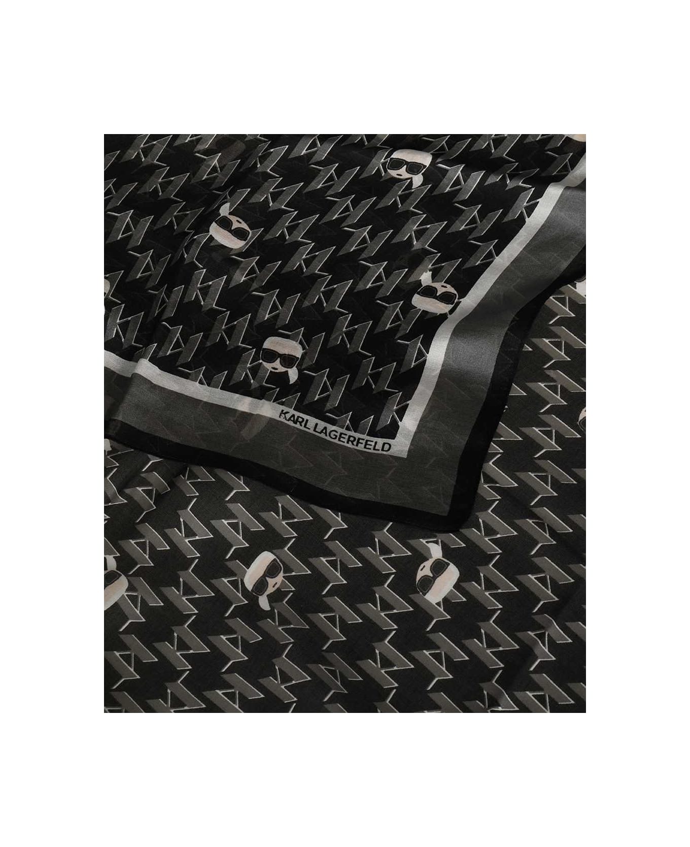 Karl Lagerfeld Printed Shawl - black スカーフ＆ストール