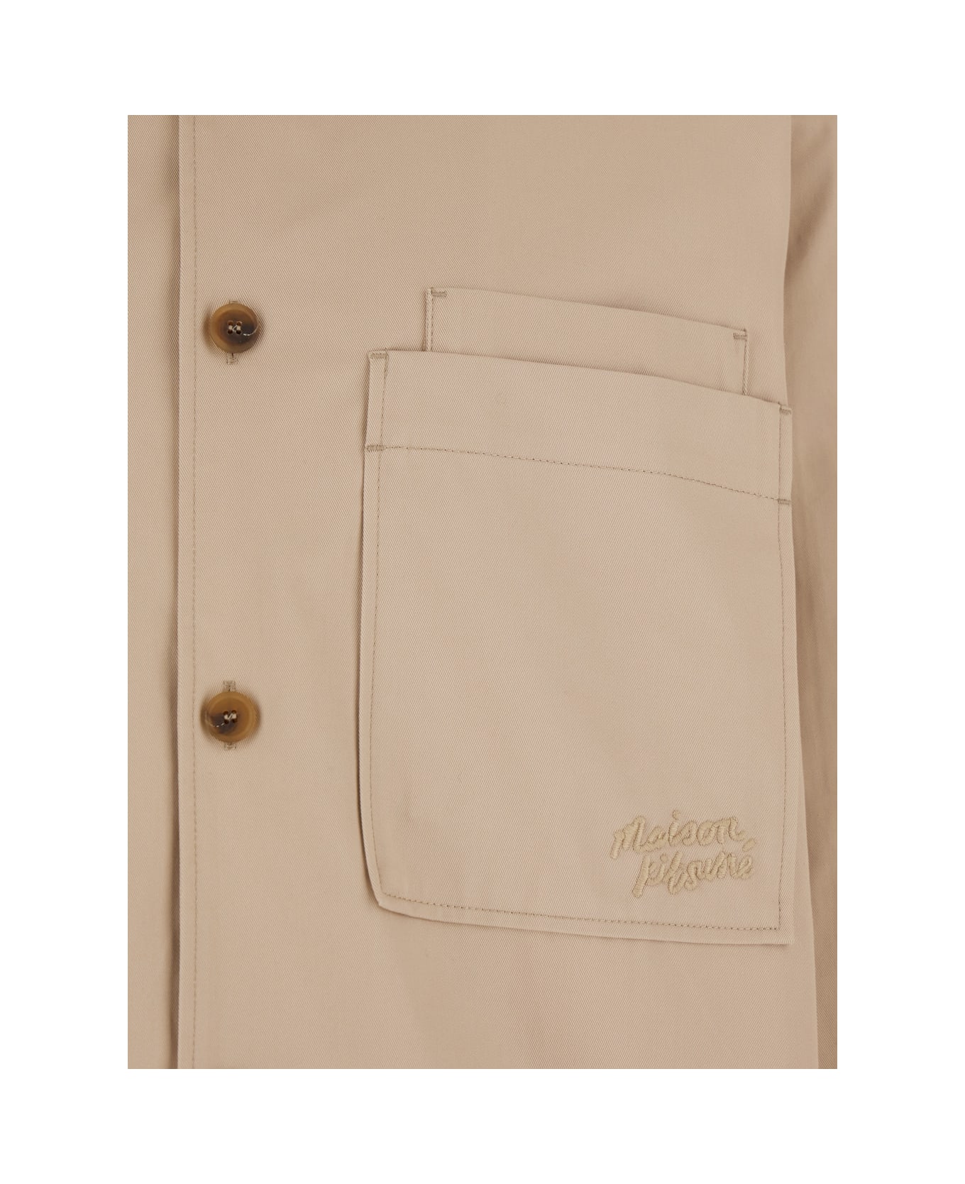 Maison Kitsuné Beige Overshirt With Pockets In Cotton Man - Beige