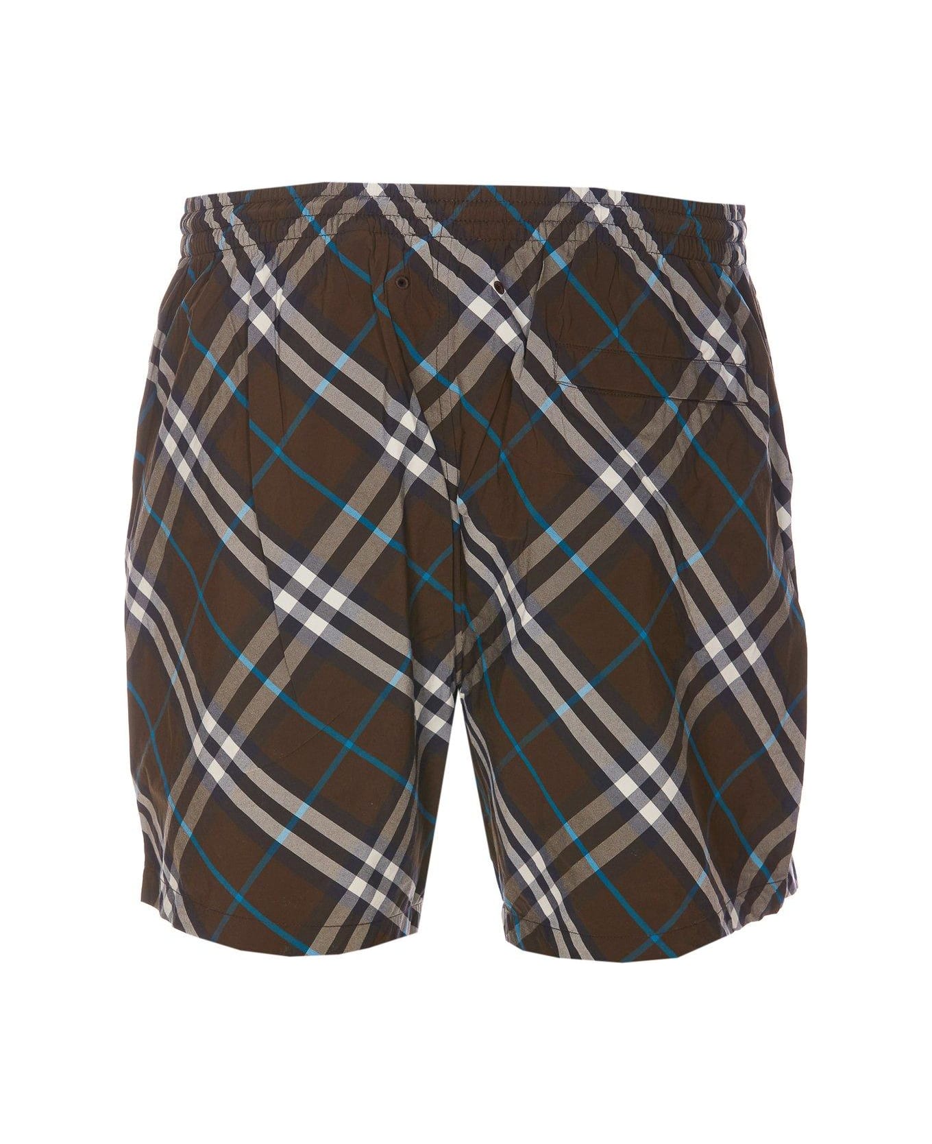 Burberry Checked Drawstring Swim Shorts - Marrone