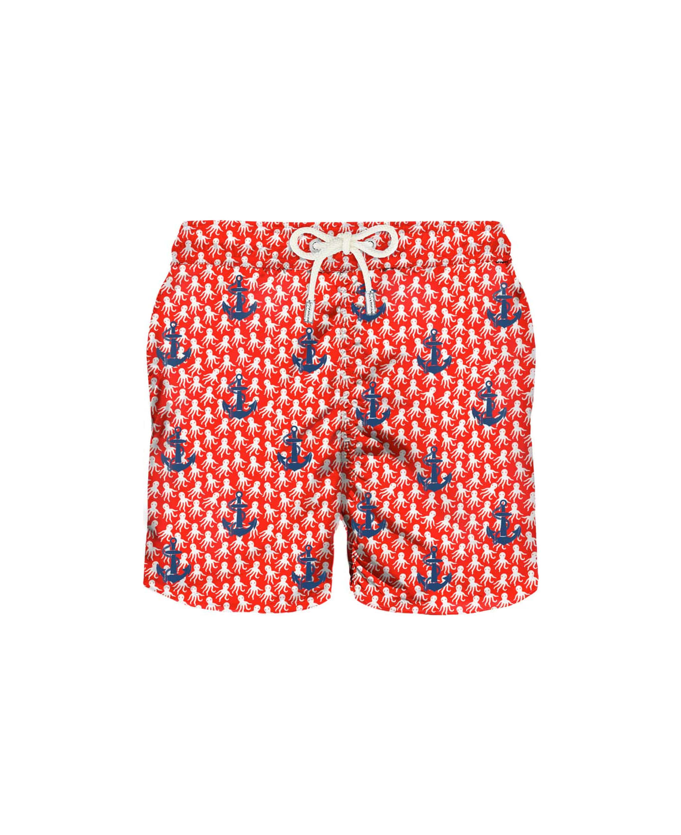 MC2 Saint Barth Man Light Fabric Swim Shorts With Anchors Embroidery - RED