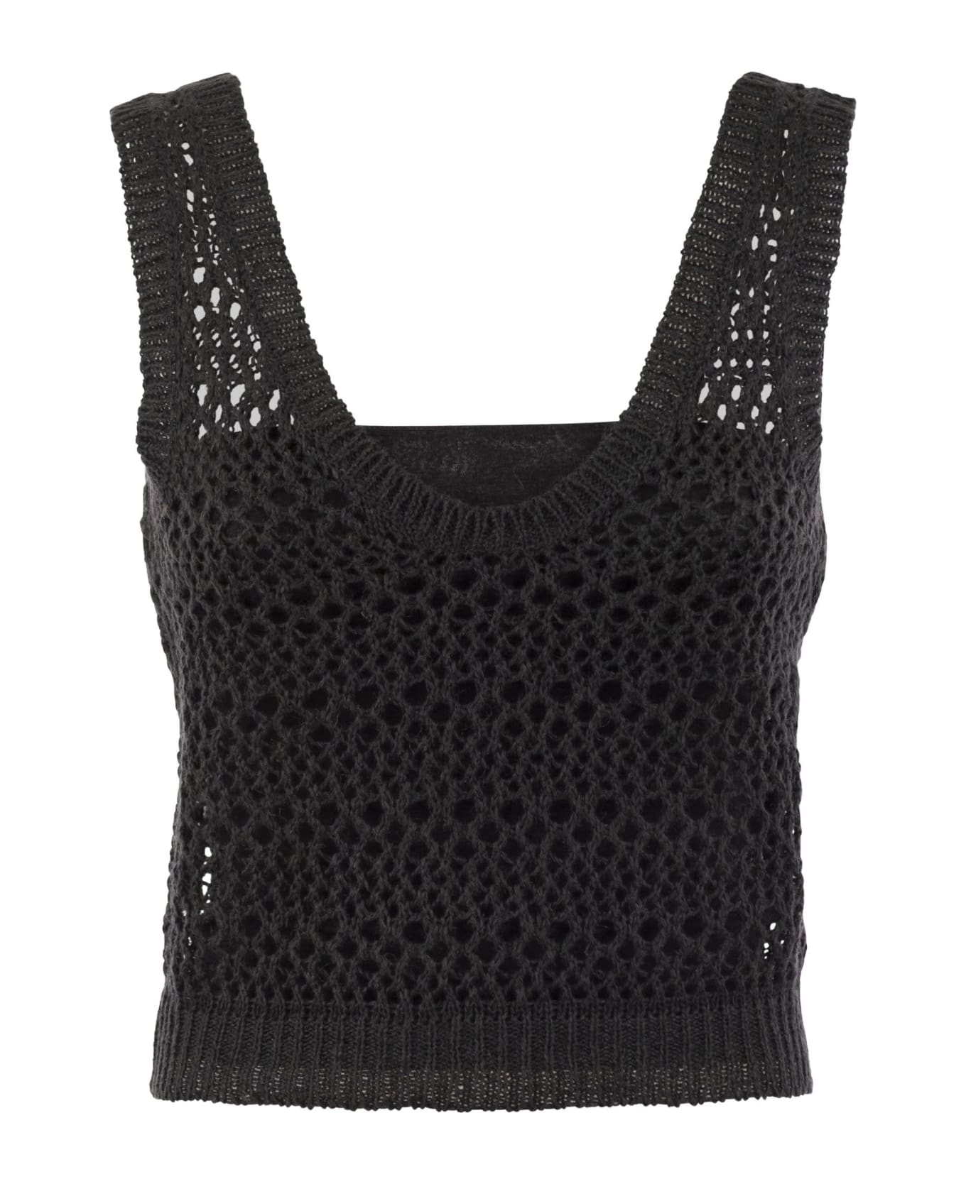 Brunello Cucinelli Net Knitted Linen And Silk Top - Anthracite