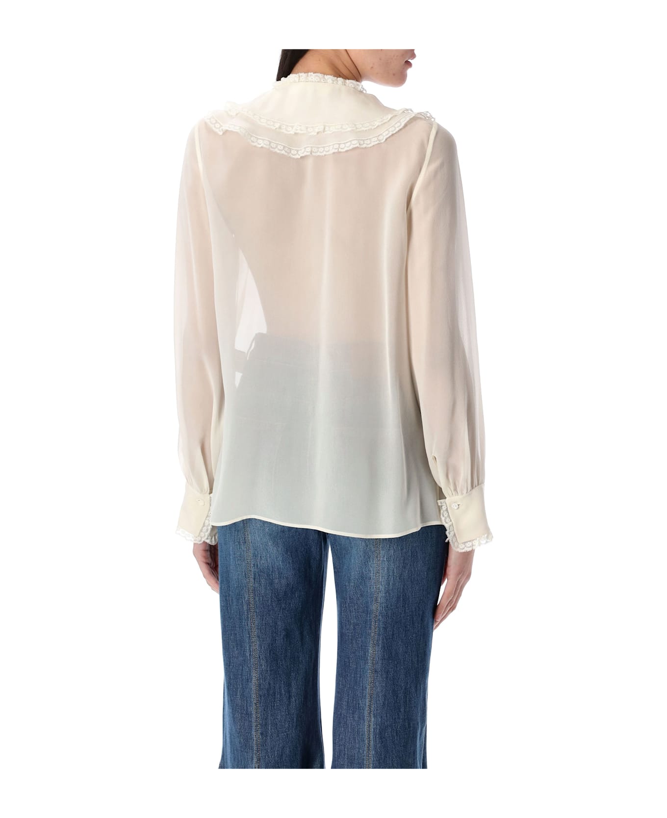 Chloé Silk Ruffled Blouse - DUSTY WHITE