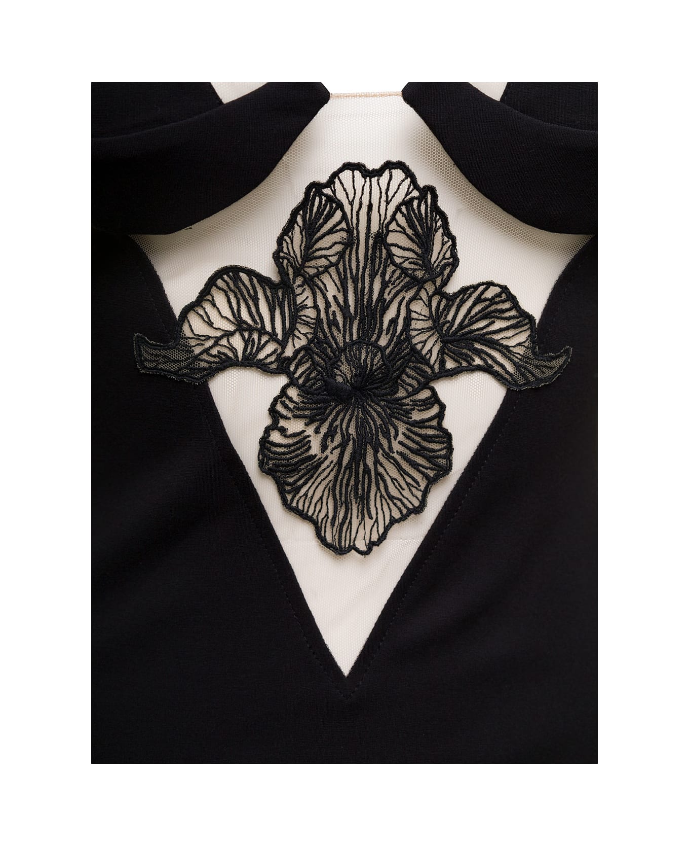 David Koma Black Sleeveless Minidress With Embroidered Flower In Viscose Blend Woman - Black