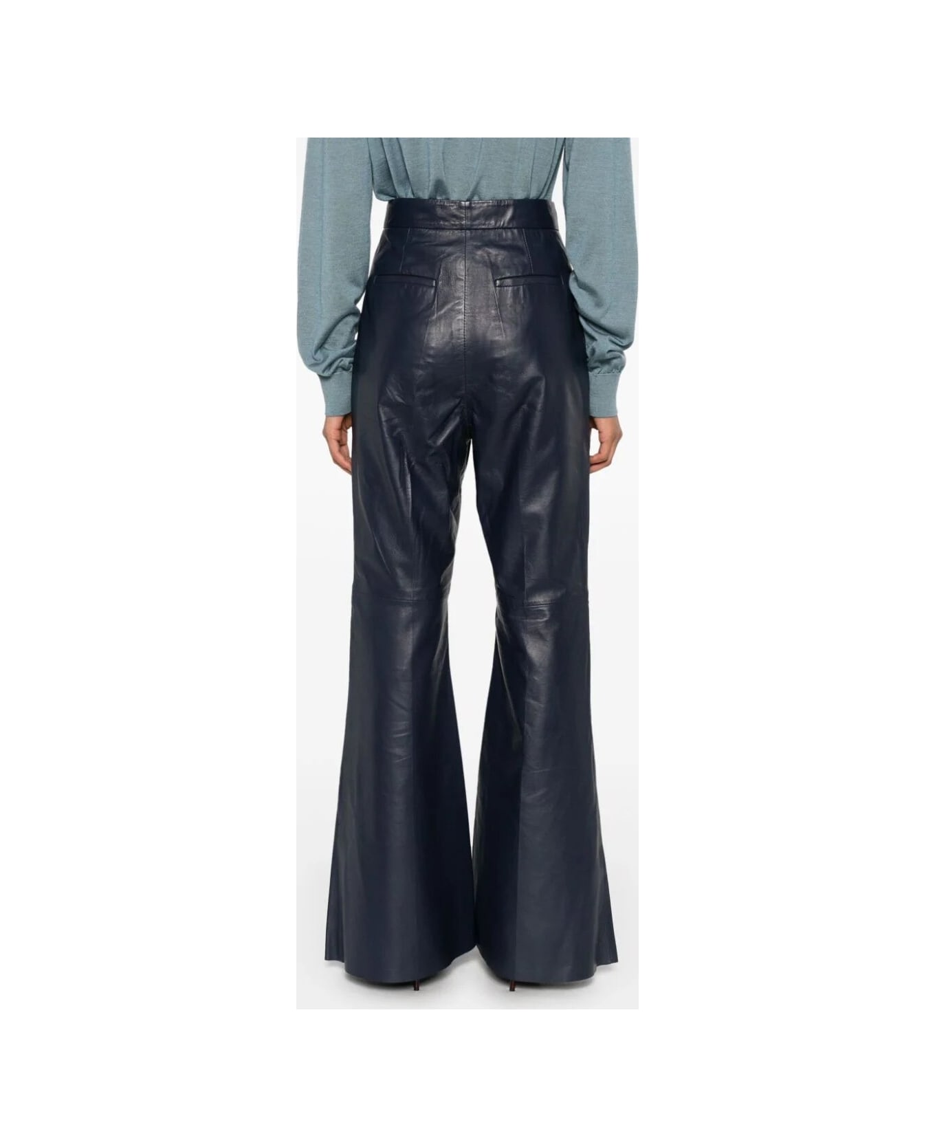 Victoria Beckham Flared Leather Trousers - Ink Blue