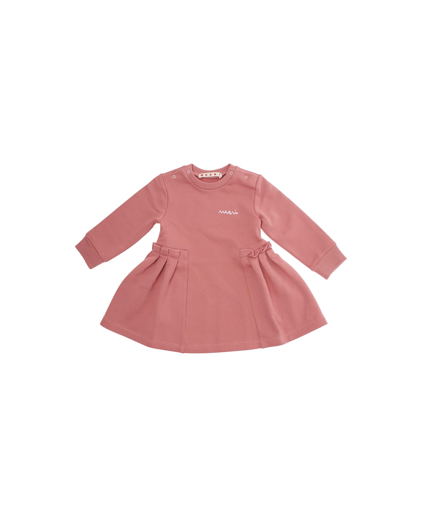 Marni Pinkdress With Logo On Front And Flared Skirt In Cotton Baby - Pink