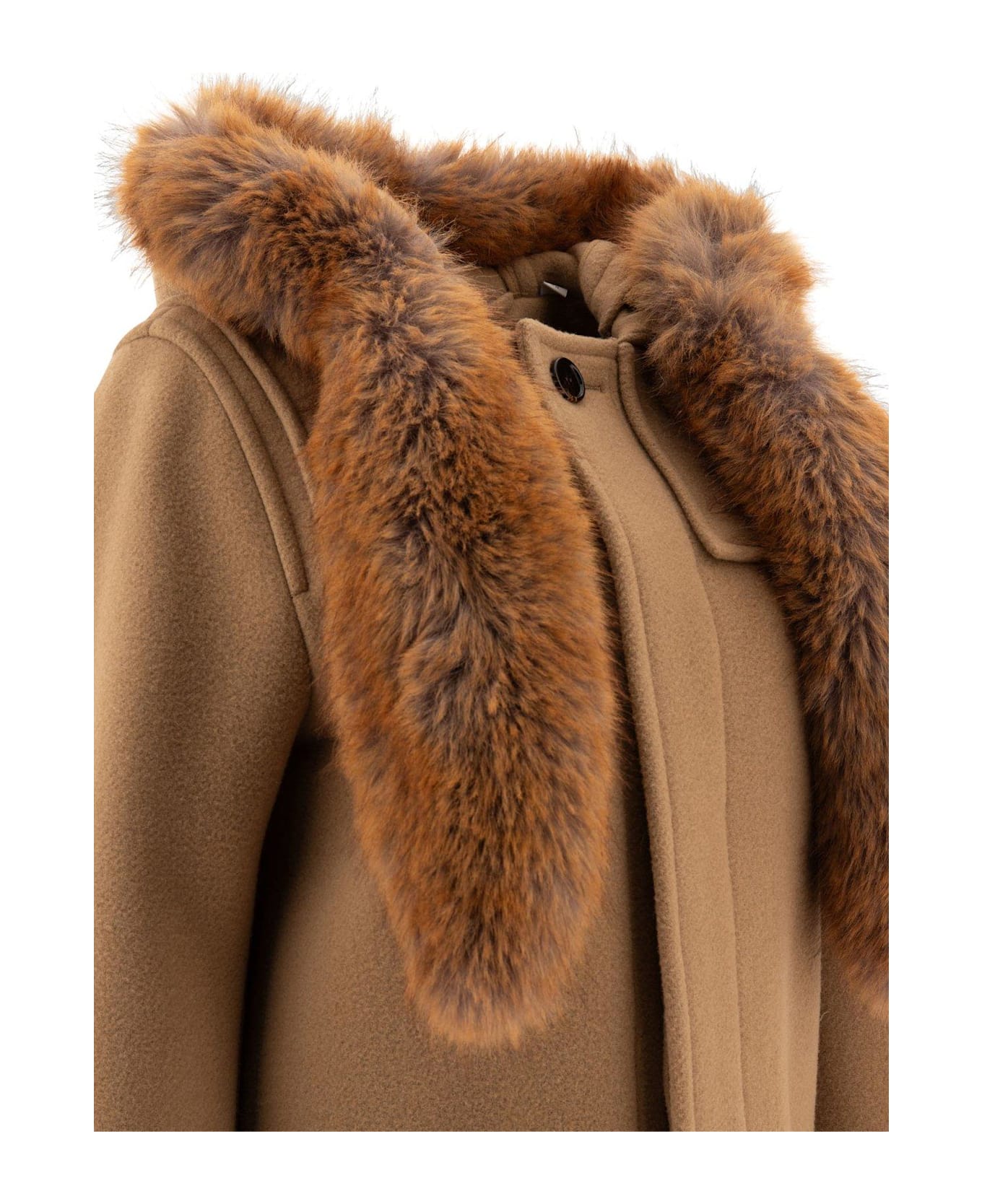 Burberry Faux-fur Trim Long Sleeved Duffle Coat - BROWN