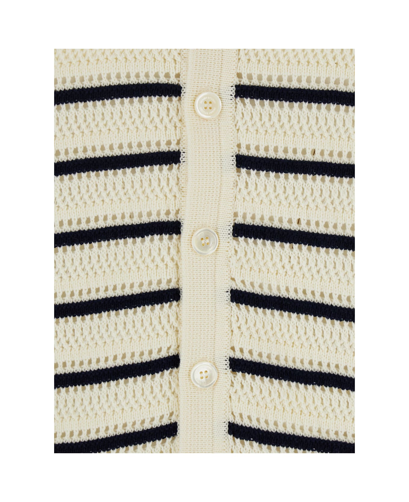 Dunst White Knitted Cardigan With Wide Collar And All-over Stiped Motif In Cotton Man - White