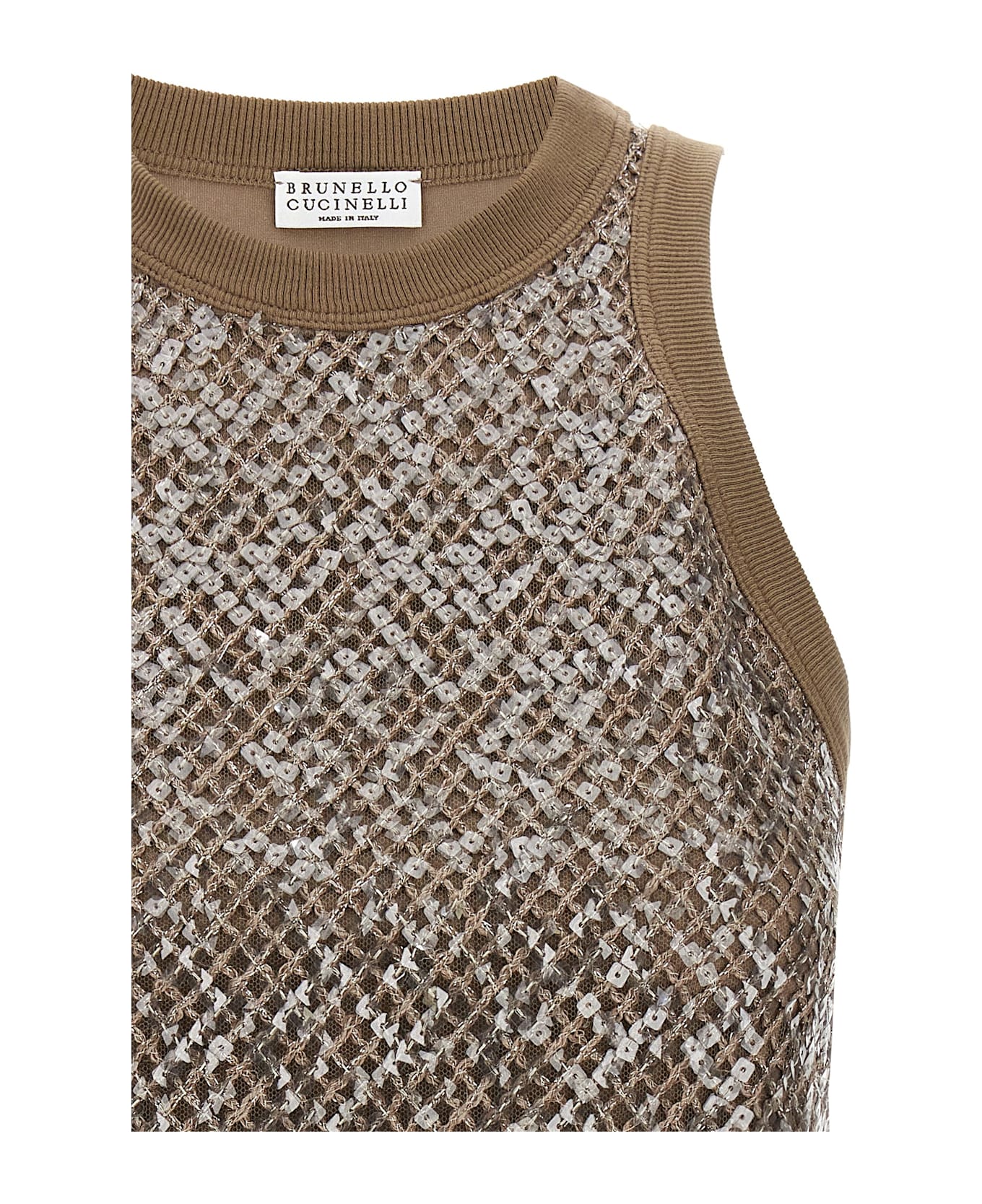 Brunello Cucinelli Top Dazzling Net Embroidery - Brown