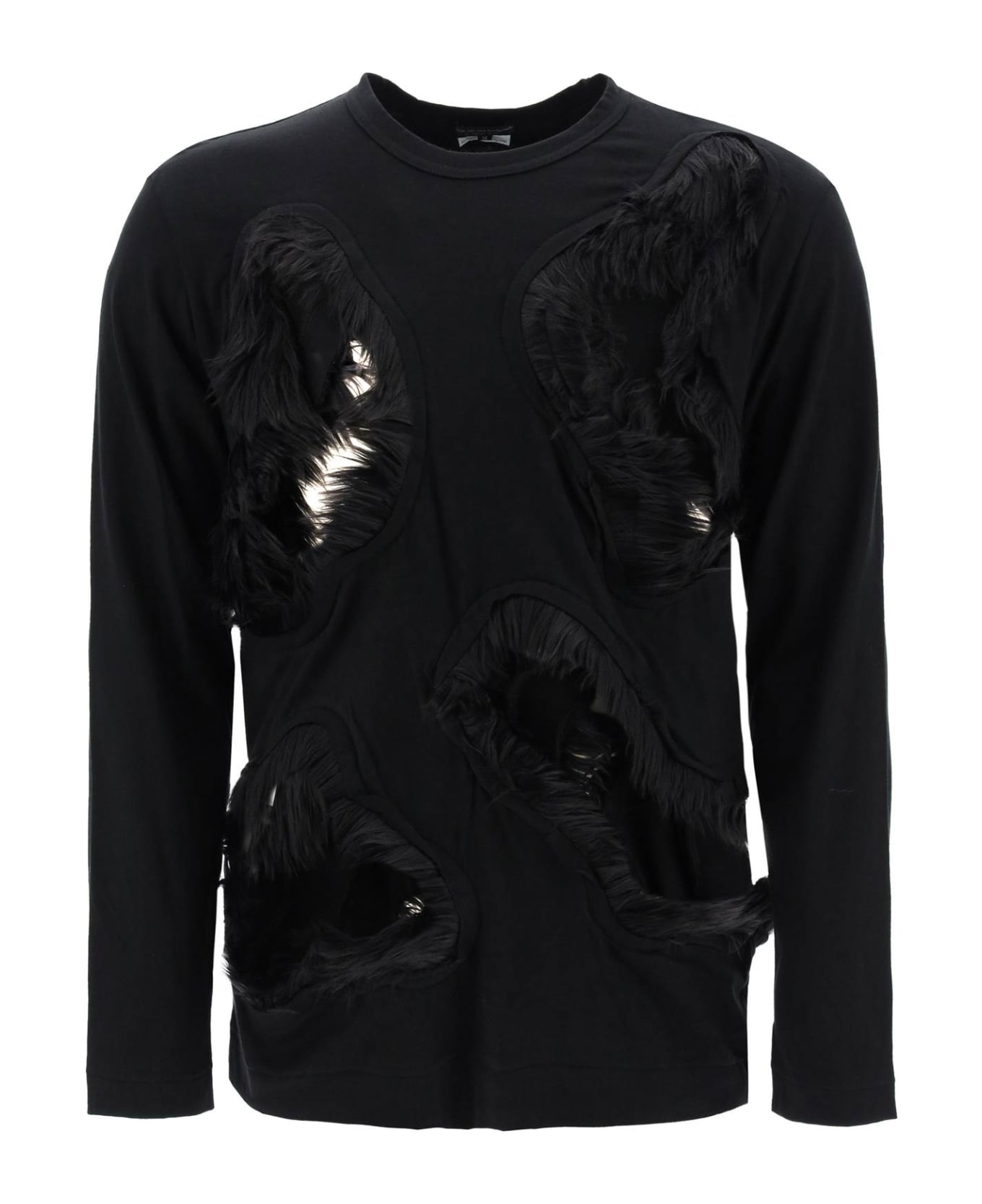 Comme Des Garçons Homme Plus Long-sleeved T-shirt With Faux Fur-trimmed Cut-outs - BLACK BLACK (Black) シャツ