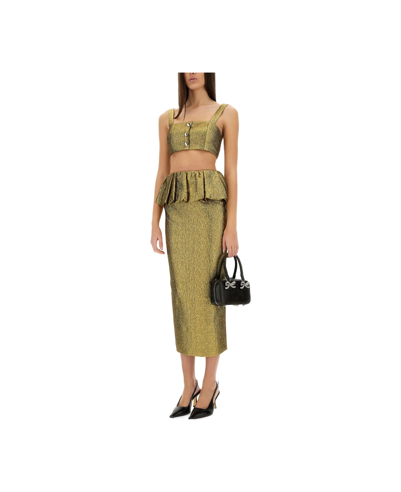 self-portrait Metallic Jacquard Midi Skirt - GOLD