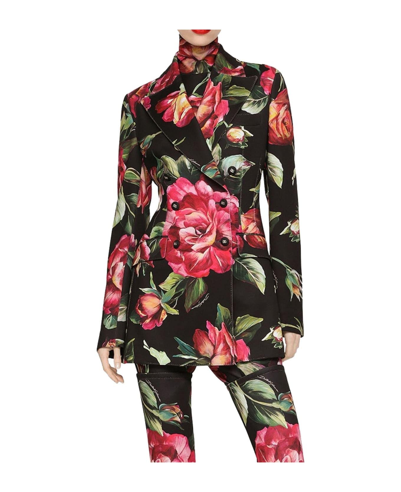 Dolce & Gabbana Flower Print Blazer - Black