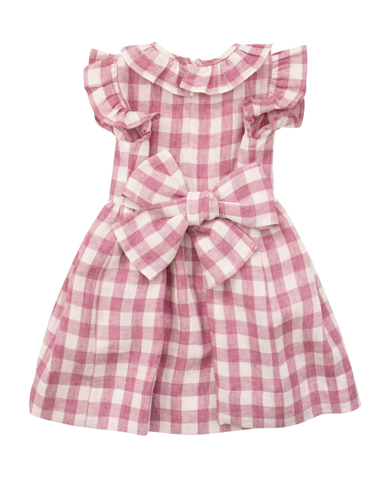Il Gufo Linen Checked Dress - Pink/white ワンピース＆ドレス