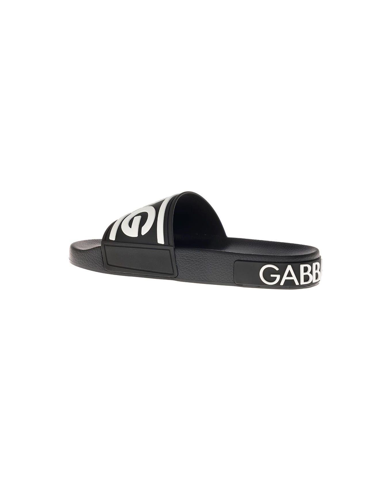Dolce & Gabbana  Woman's Black Slide Rubber Sandals With Logo - Black