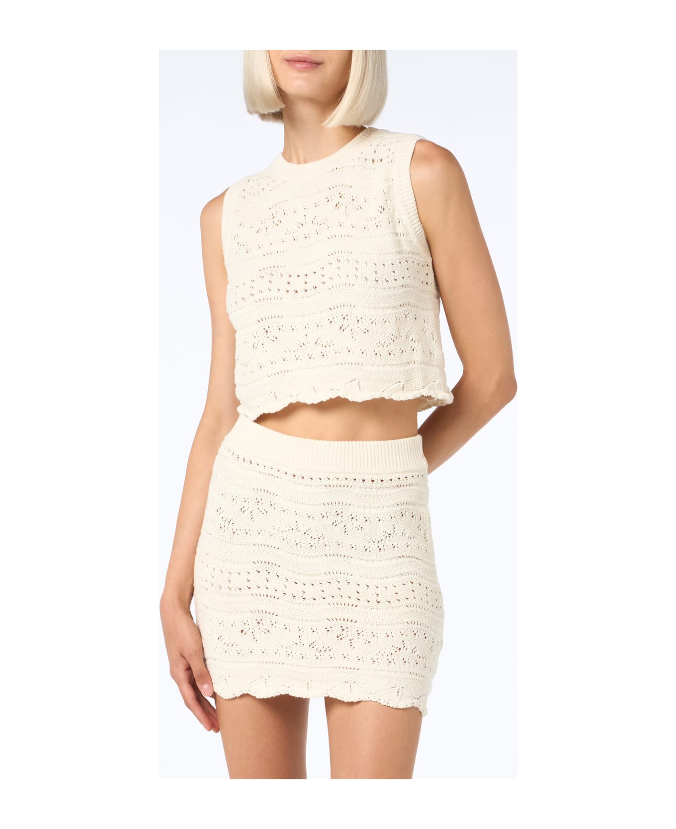 MC2 Saint Barth Woman Sleeveless Cotton Knit Top Peach - WHITE