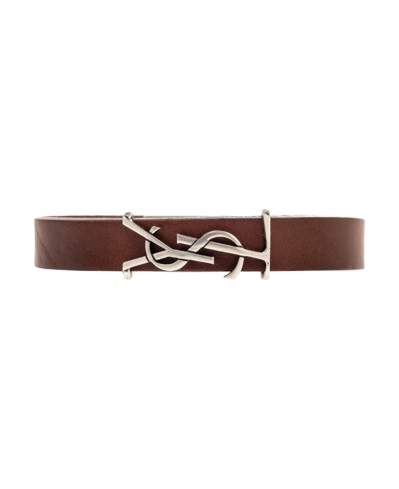 Saint Laurent Bracelet With Logo - LIGHT BROWN / ARGENT