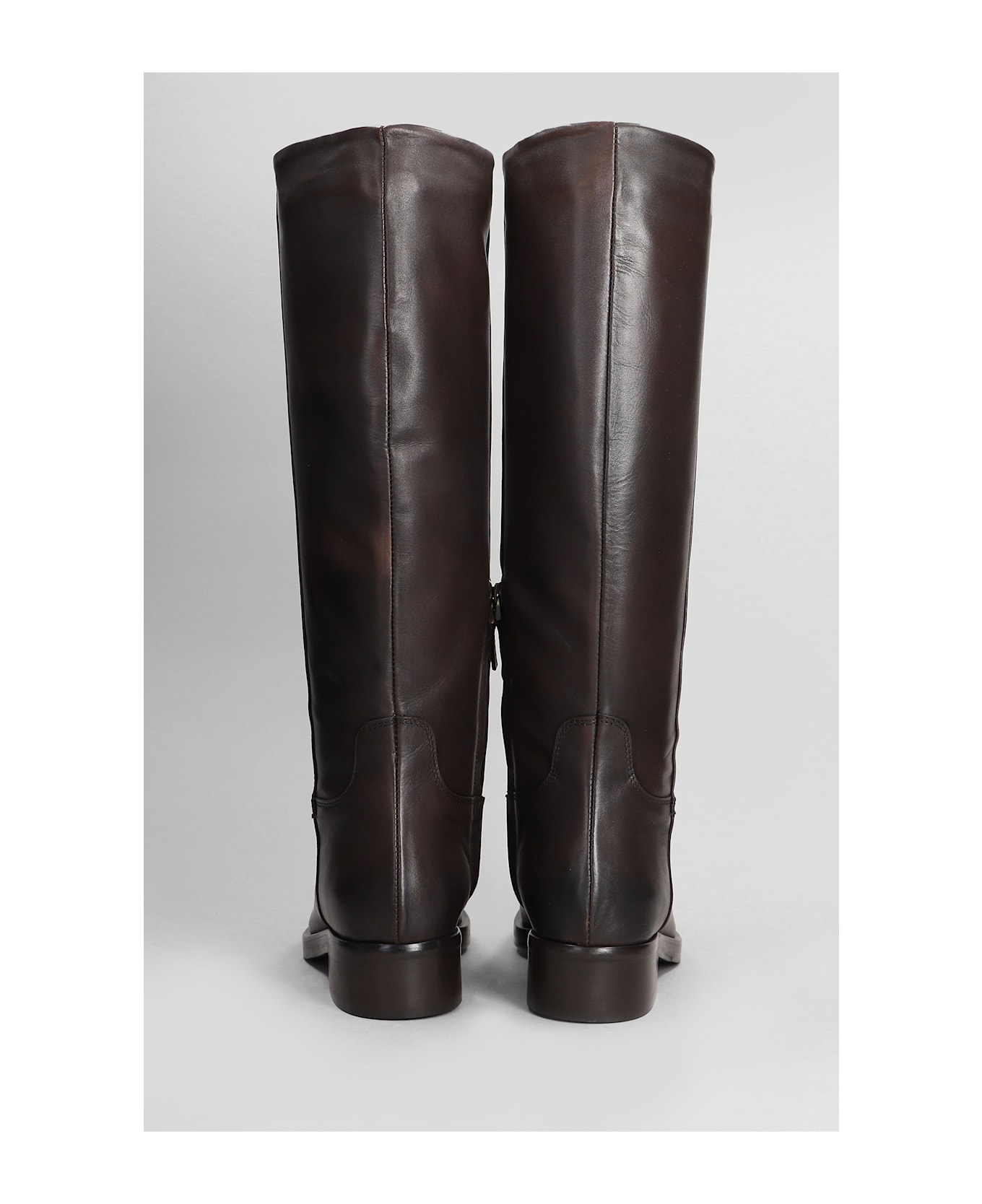 Julie Dee Low Heels Boots In Dark Brown Leather - dark brown