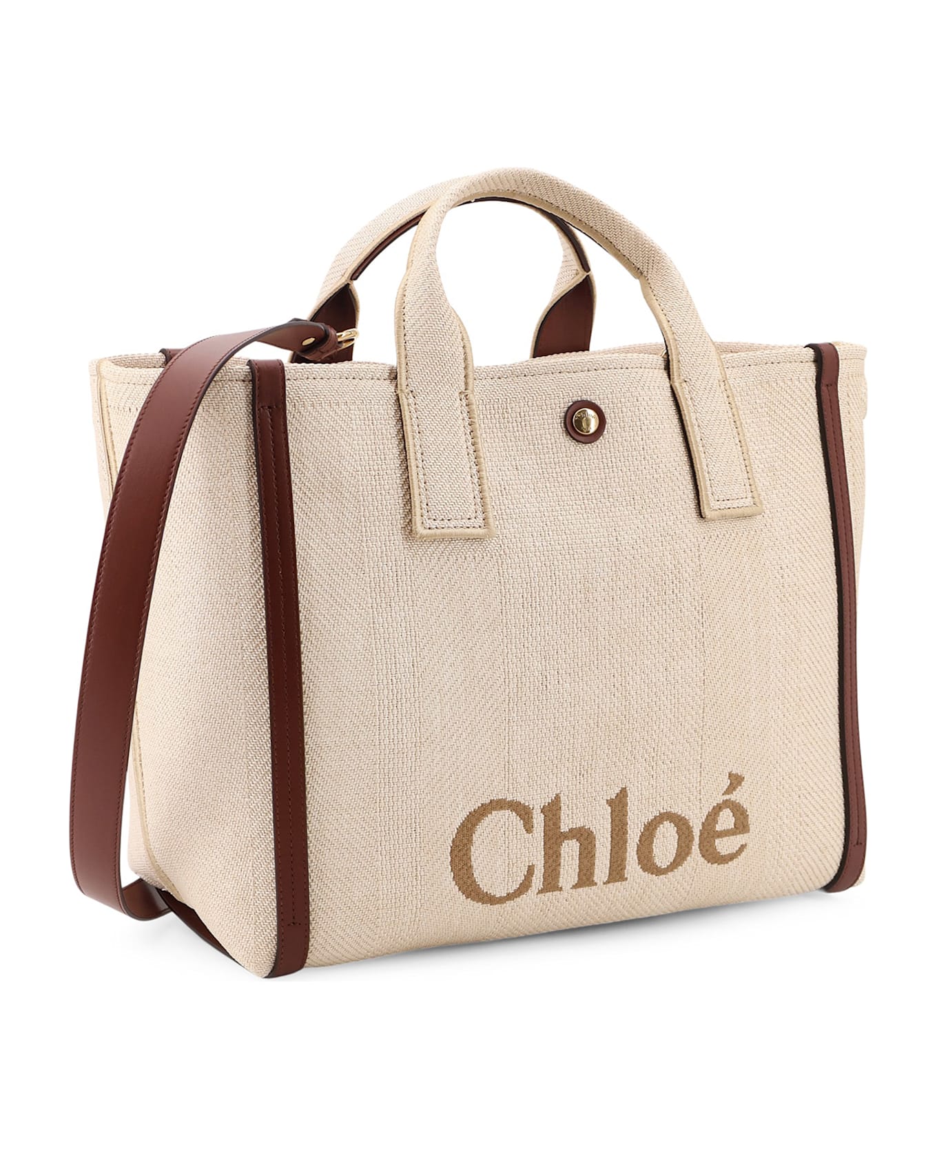 Chloé Chloè Carry Canvas Shoulder Bag With Logo Embroidery - Hot Sand