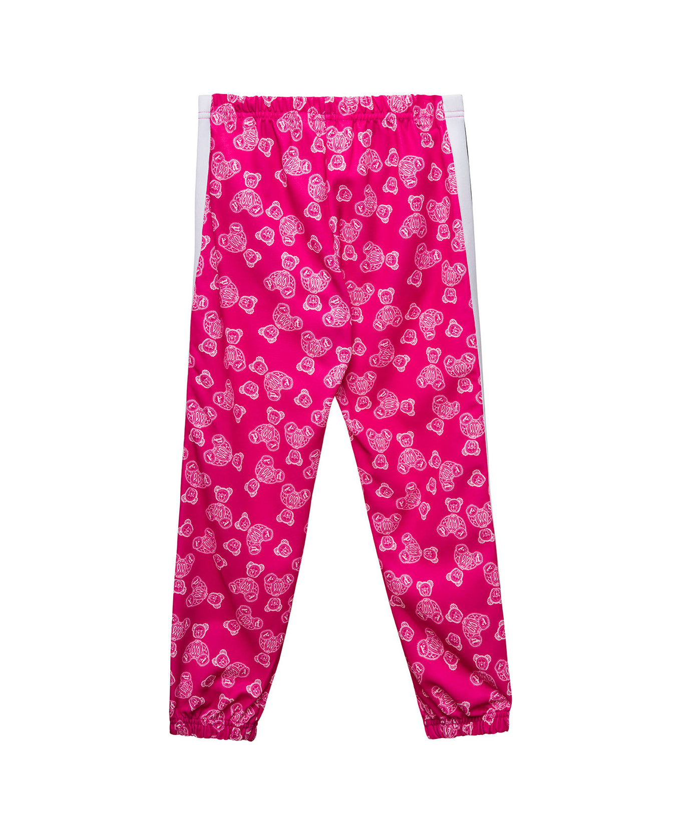 Palm Angels Fuchsia Track Pants With All-over 'paisley' Teddy Bear Print In Cotton Blend Girl - Fuxia