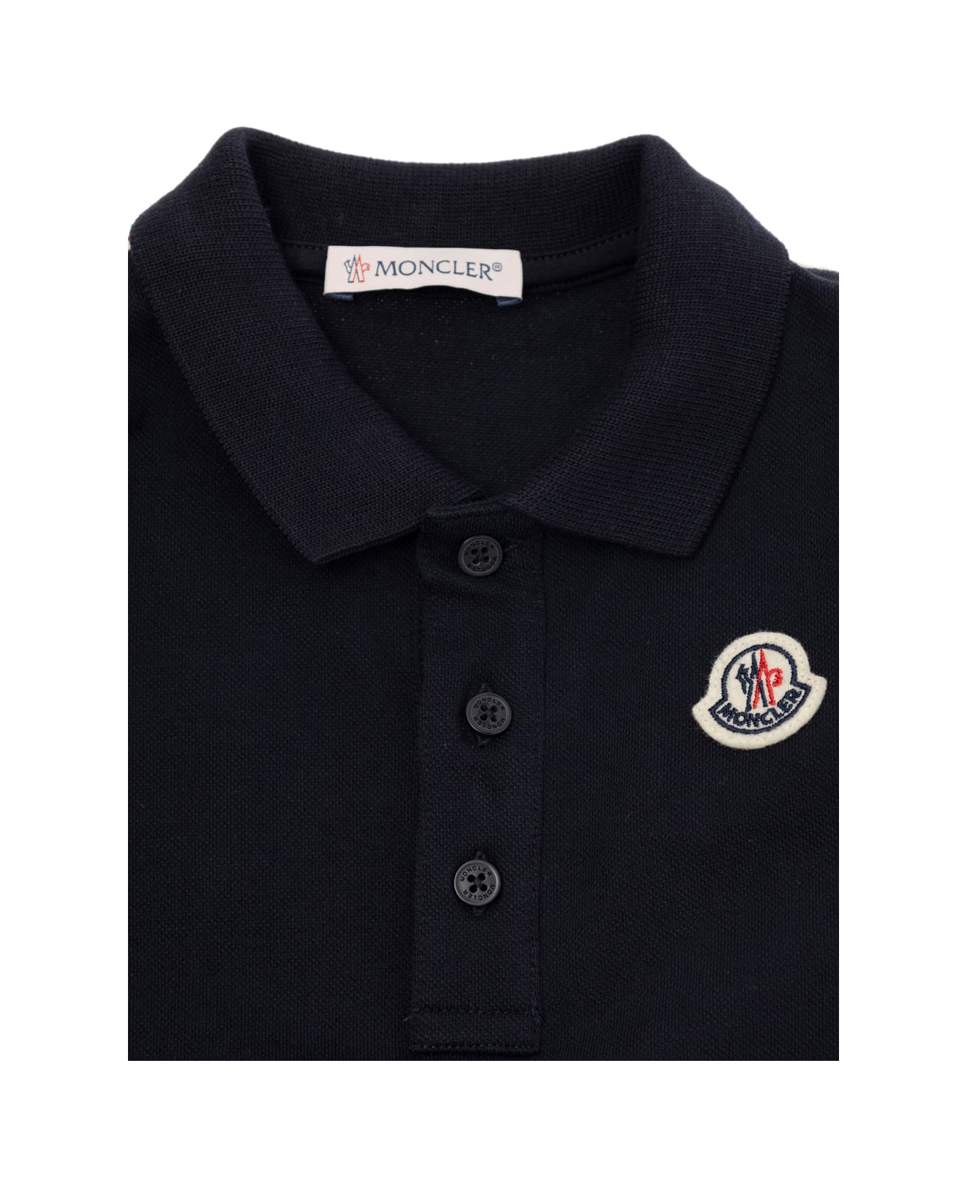 Moncler Black Romper With Logo Patch In Stretch Cotton Baby - Blu