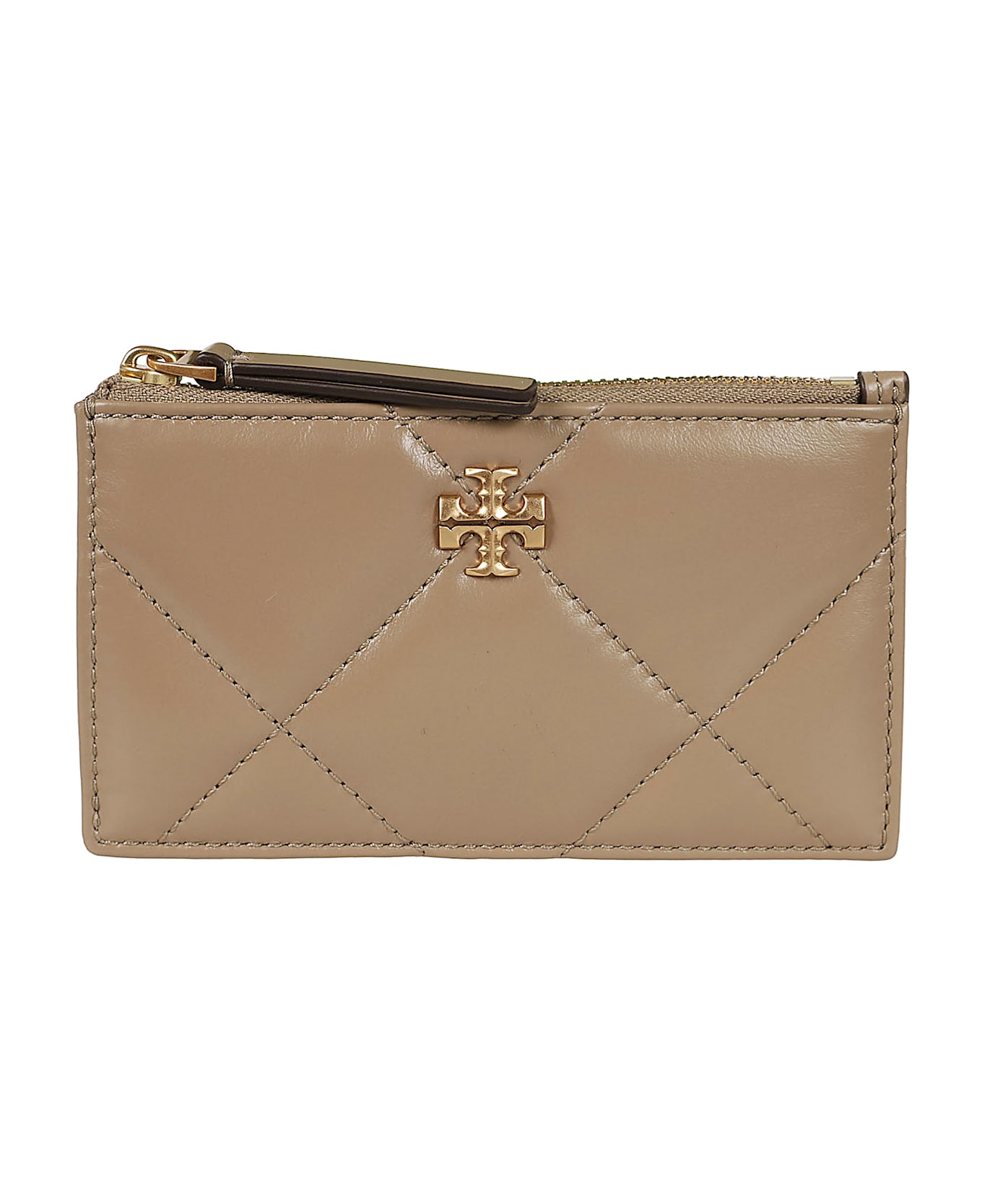 Tory Burch Kira Diamond Quilt Zip Card Case - Taupe Oak