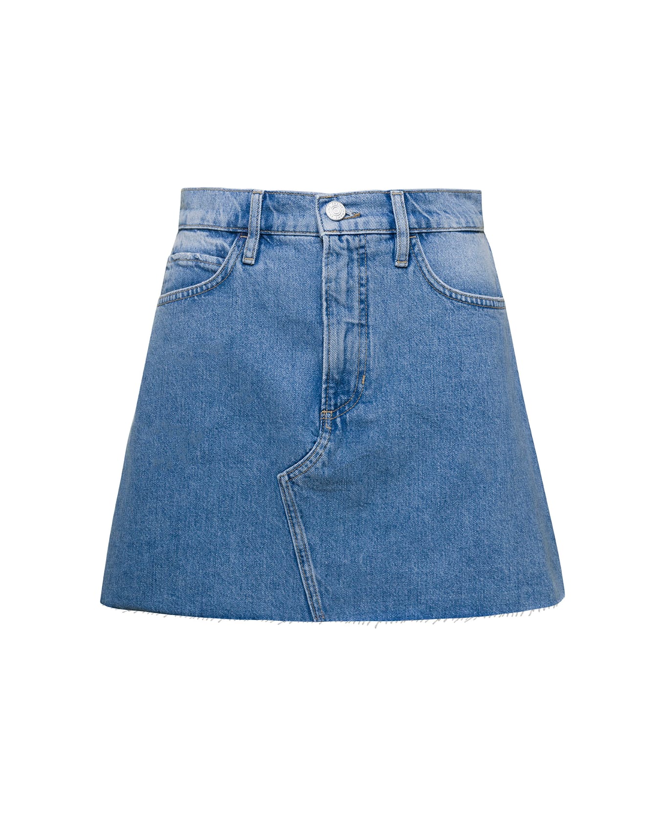 Frame Light Blue High-waisted Mini-skirt With Branded Button In Cotton Denim Woman - Visa Vista Grind