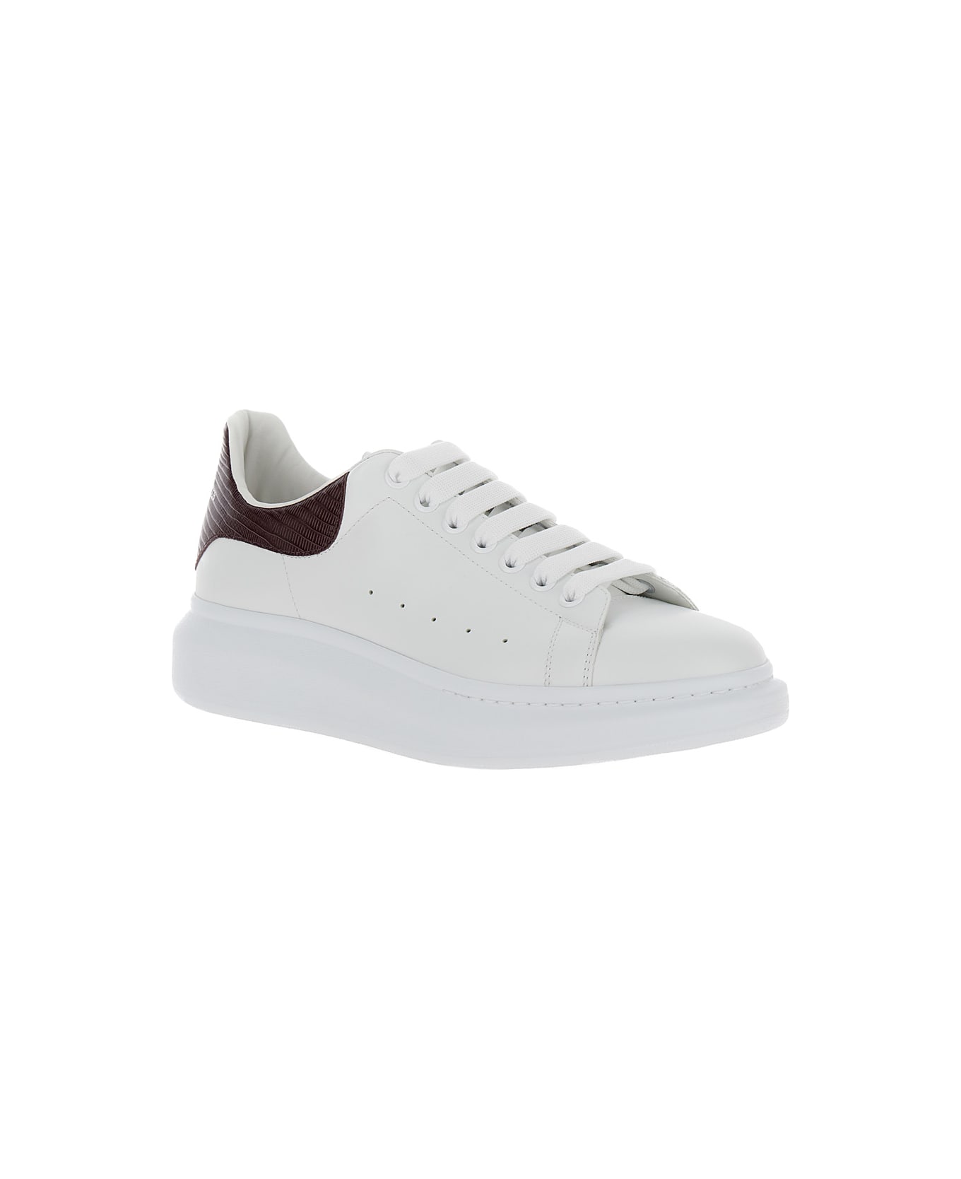 Alexander McQueen White Leather Sneakers With Burgundy Leather Heel - WHITEBURGUNDY