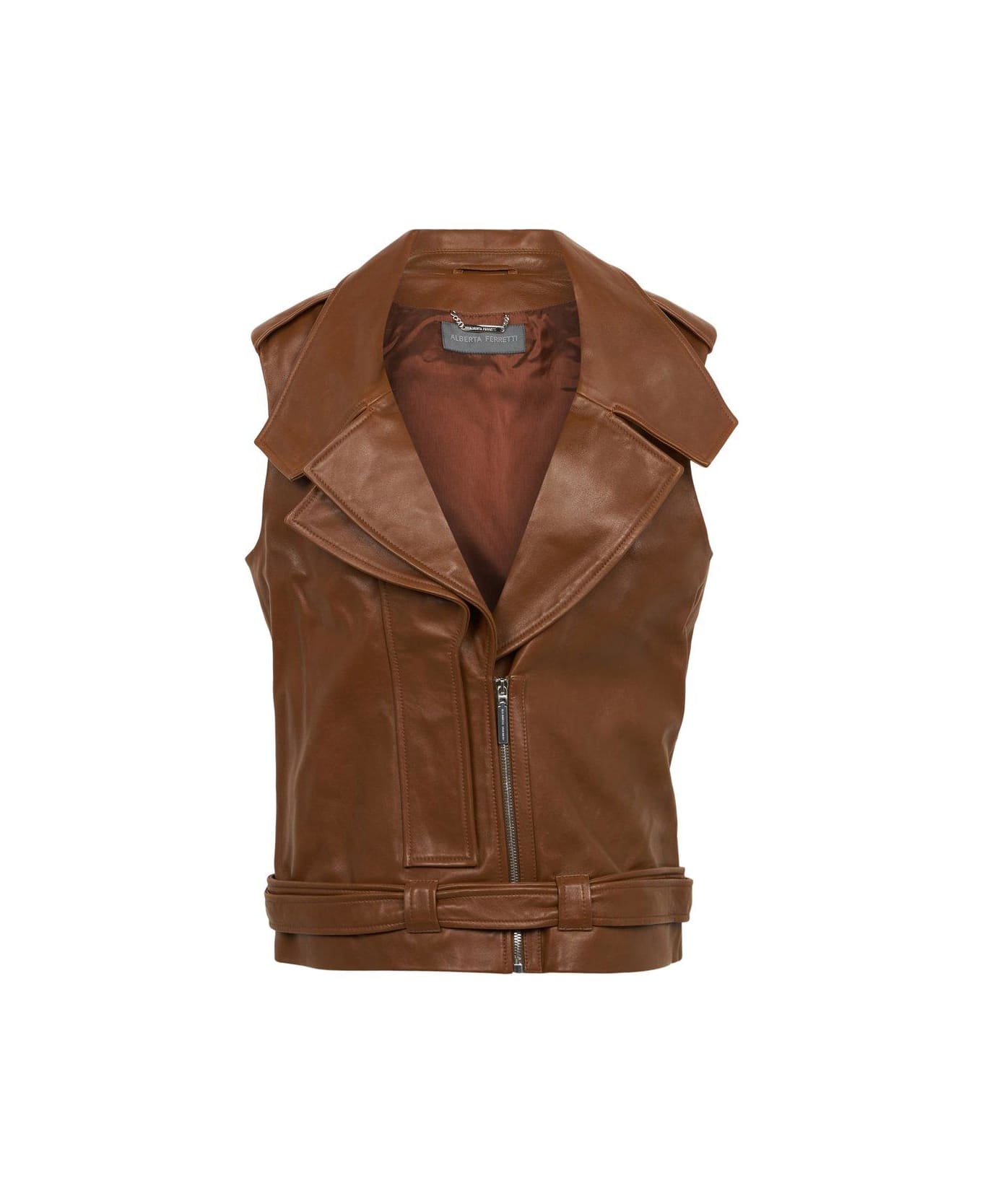 Alberta Ferretti Sleeveless Zipped Leather Jacket Alberta Ferretti - BROWN