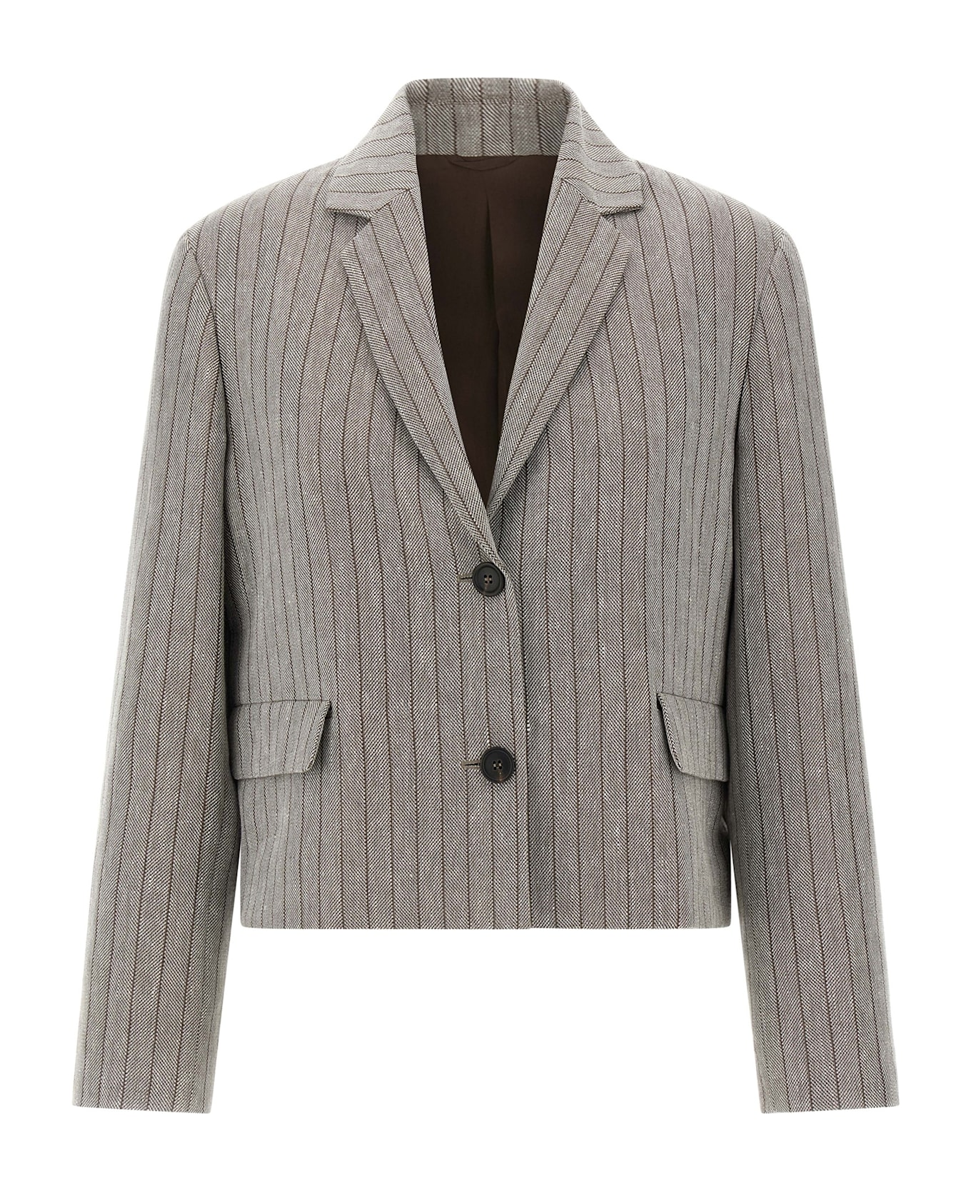 Brunello Cucinelli Pinstriped Chevron Blazer - Gray