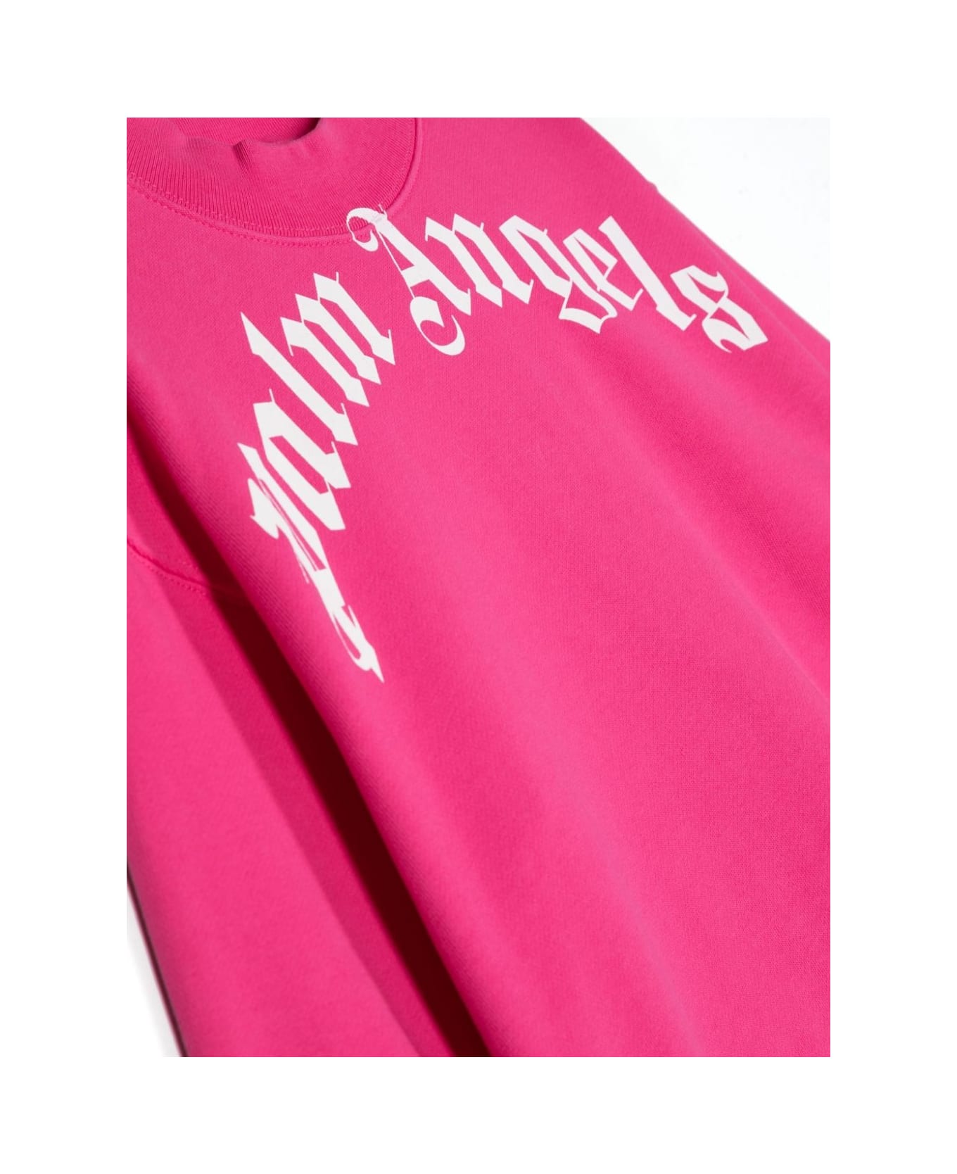 Palm Angels Fuchsia Crew Neck Sweatshirt With Curved Logo - Pink