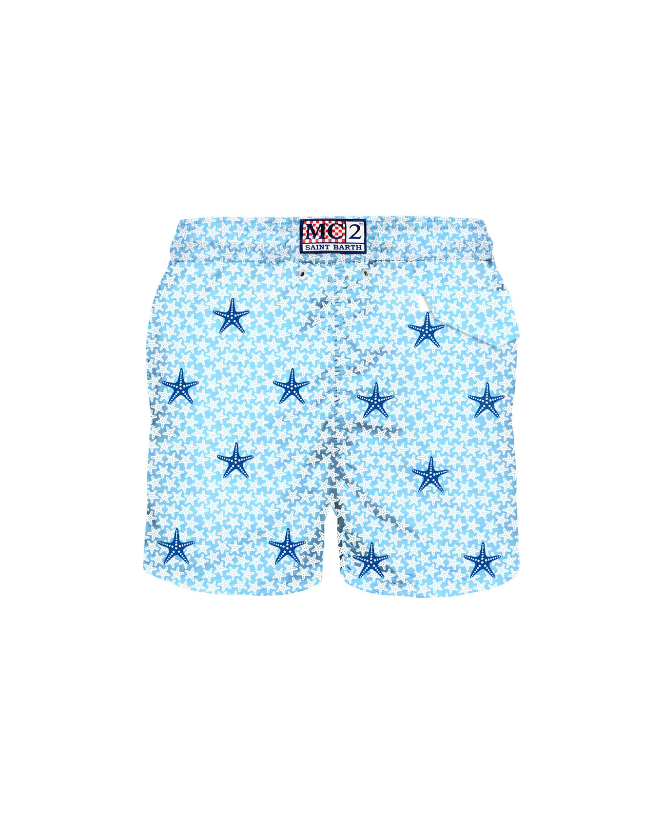 MC2 Saint Barth Man Light Fabric Swim Shorts With Stars Embroidery - BLUE スイムトランクス