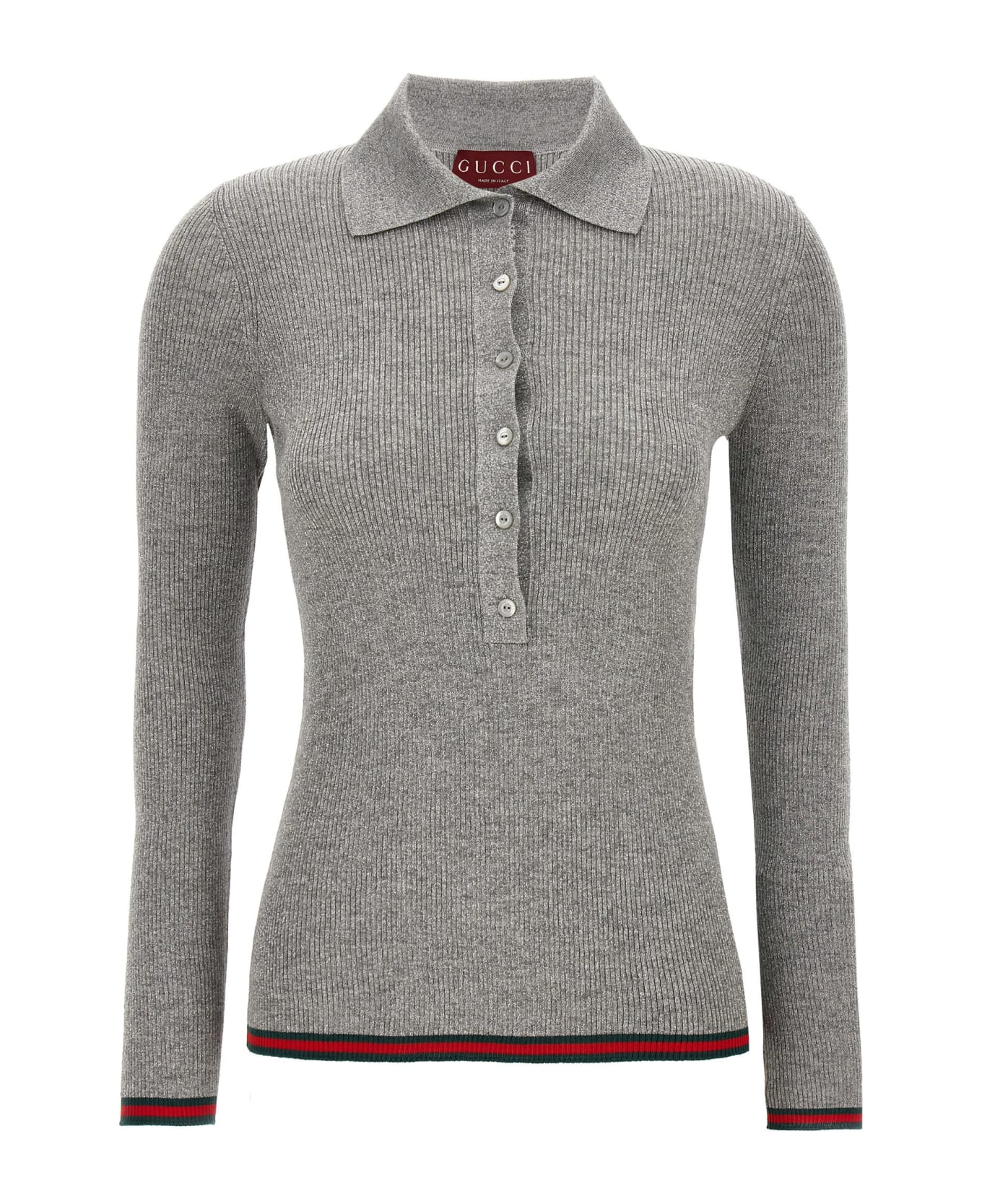 Gucci Web Ribbon Lurex Polo Shirt - Silver