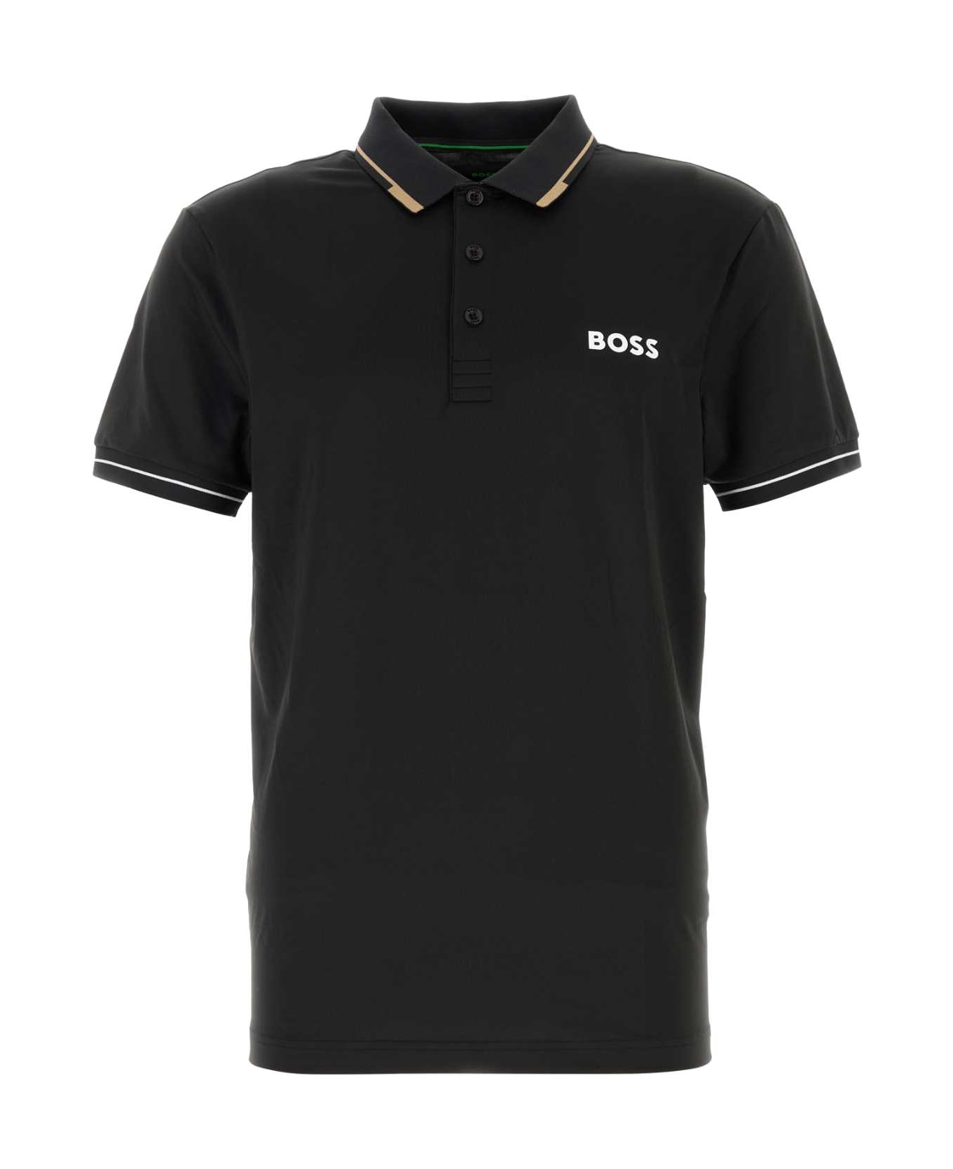 Hugo Boss Black Stretch Polyester Polo Shirt - 005BLACK