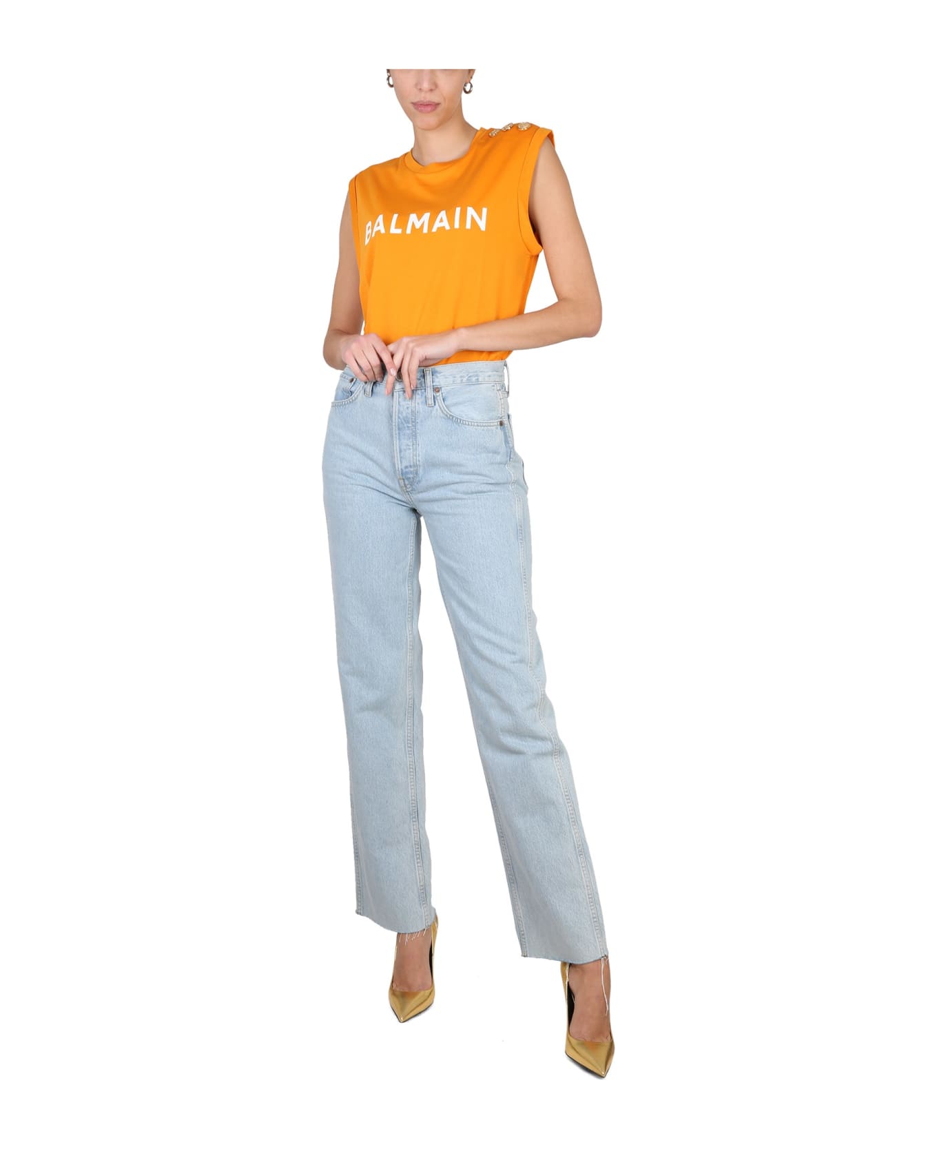 Balmain Logo Print T-shirt - ARANCIONE