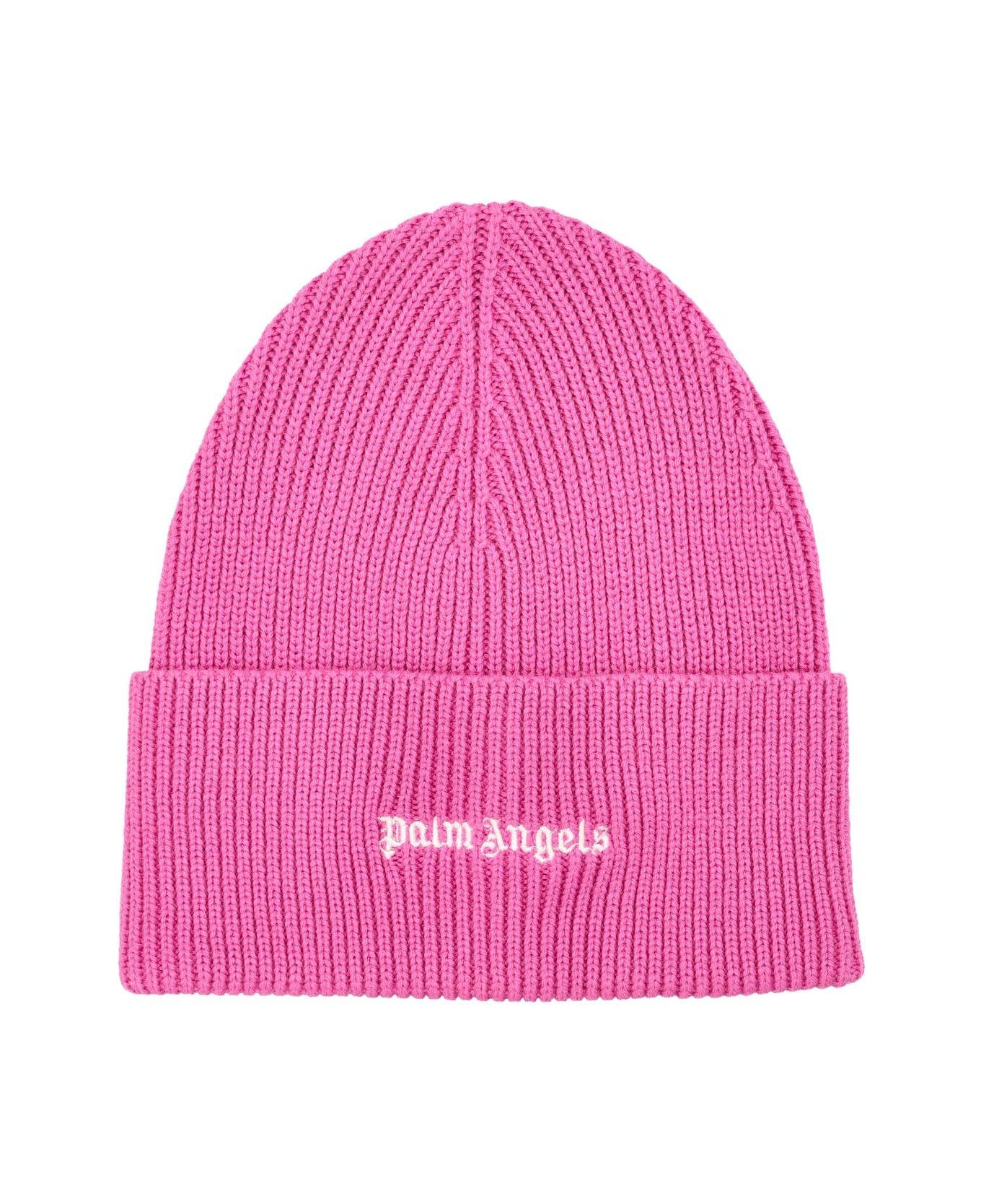 Palm Angels Logo Embroidered Ribbed-knit Beanie - FUCSIA