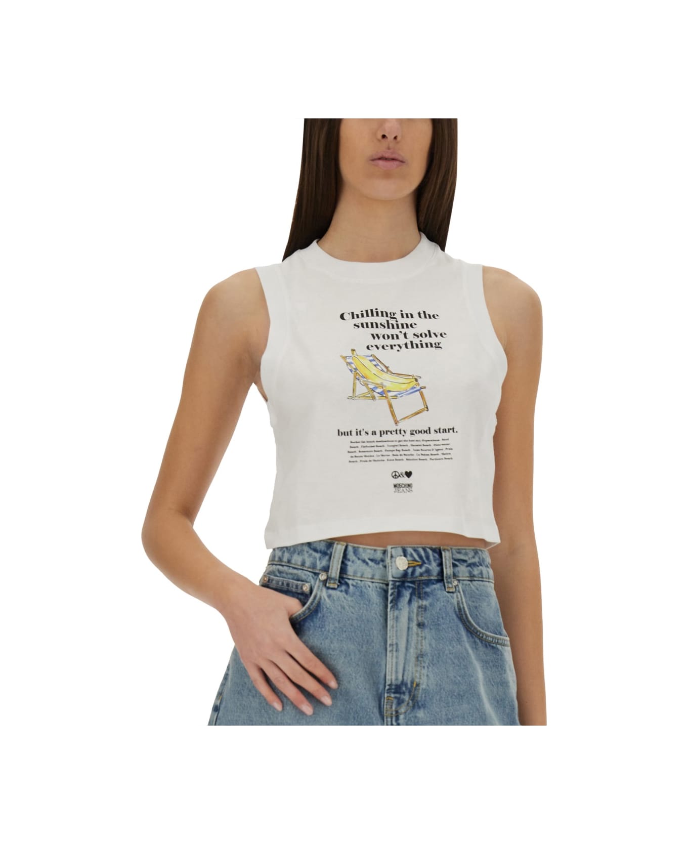 M05CH1N0 Jeans Cropped Top With Print - WHITE
