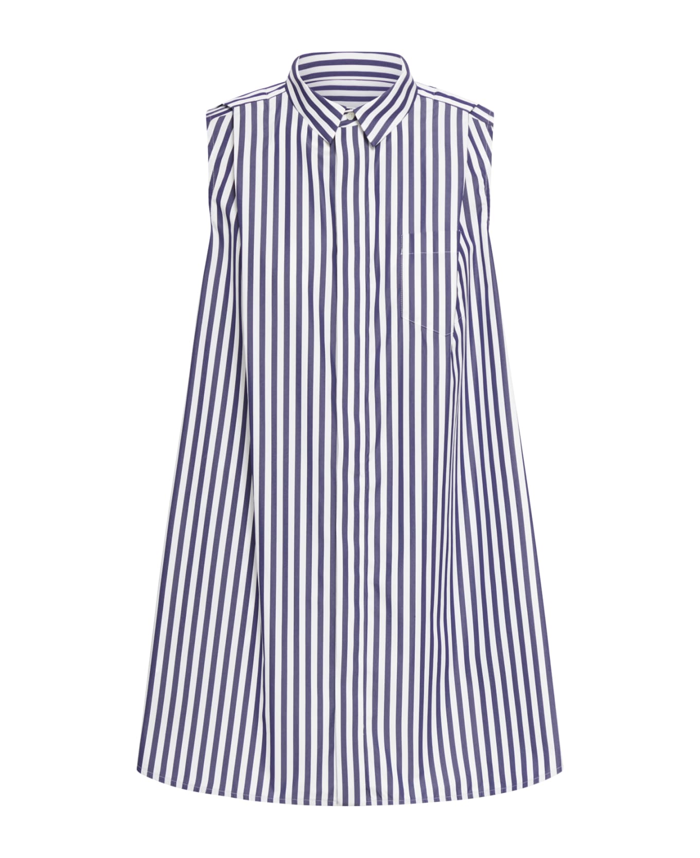 Sacai Cotton Poplin Shirt Dress - Navy Stripe