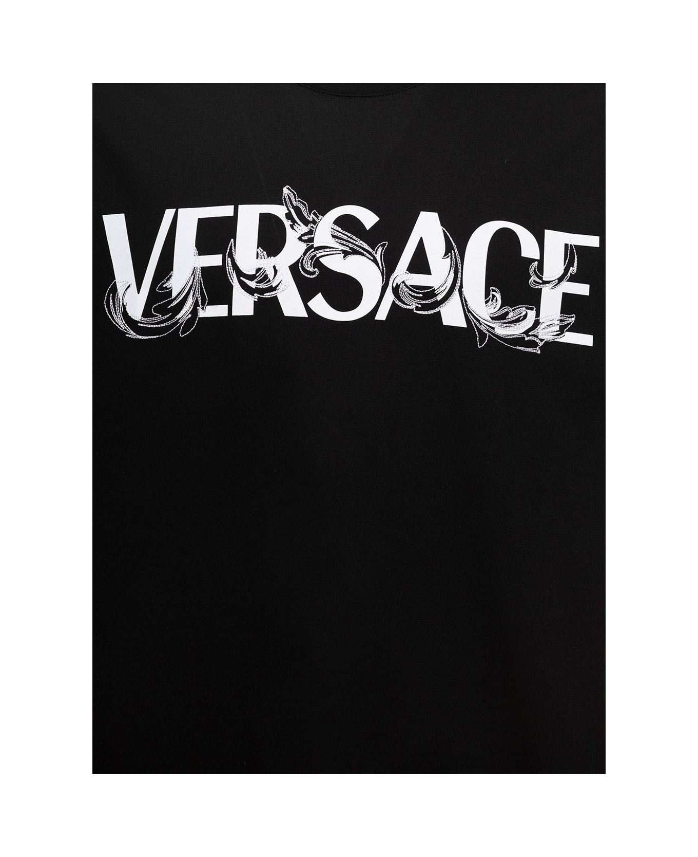 Versace T-shirt Cotone Versace Stampa Fregi Ricamati - Black