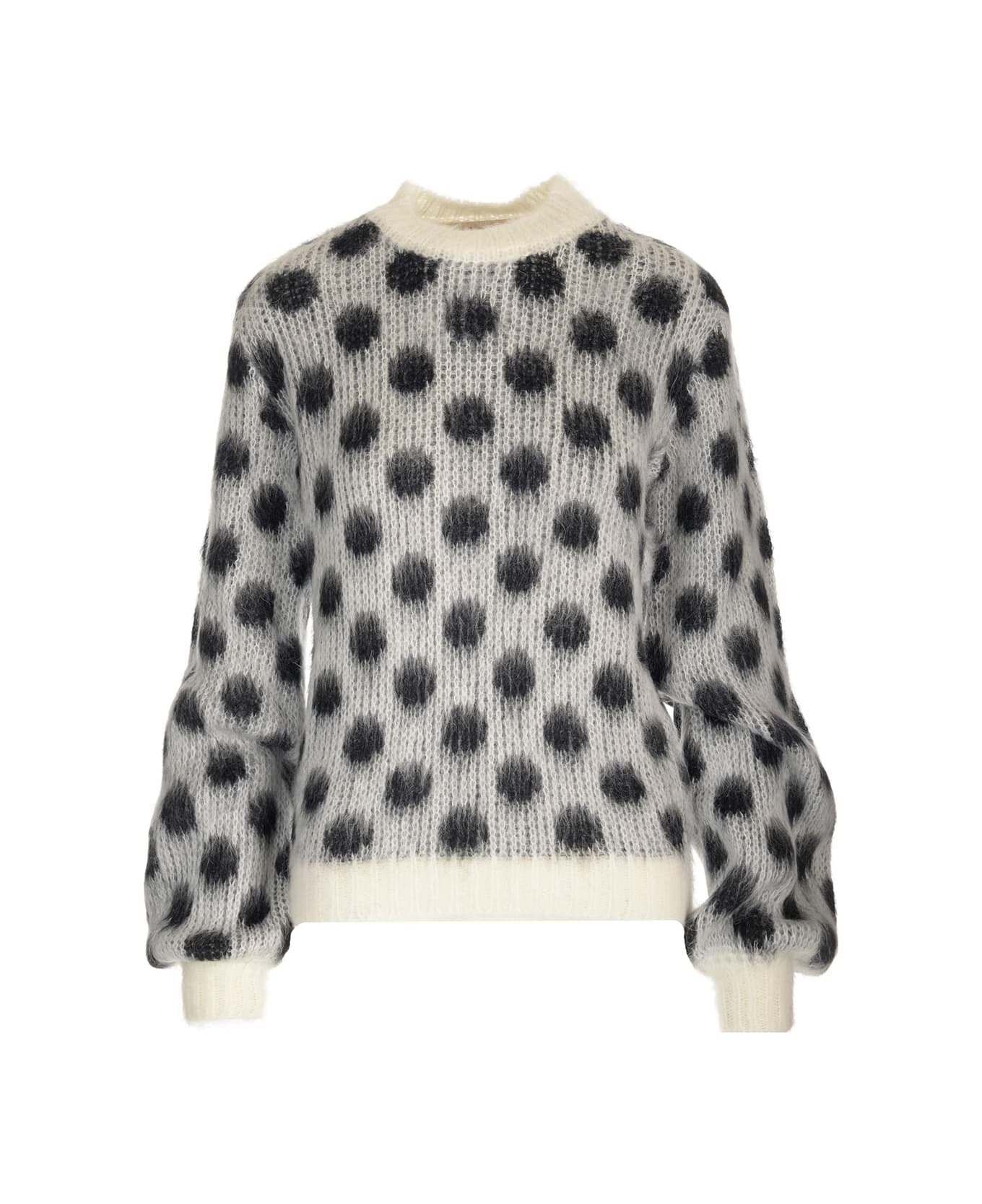 Marni Brushed Mohair Sweater - WHITE/BLACK ニットウェア