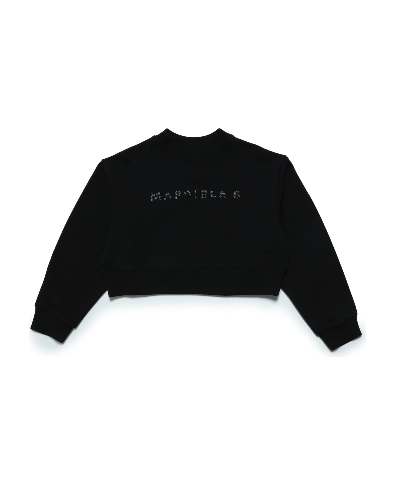 Maison Margiela Mm6s64u Sweat-shirt Maison Margiela Cotton Ccrew-neck Cropped Sweatshirt With Rhinestone Logo - BLACK ニットウェア＆スウェットシャツ