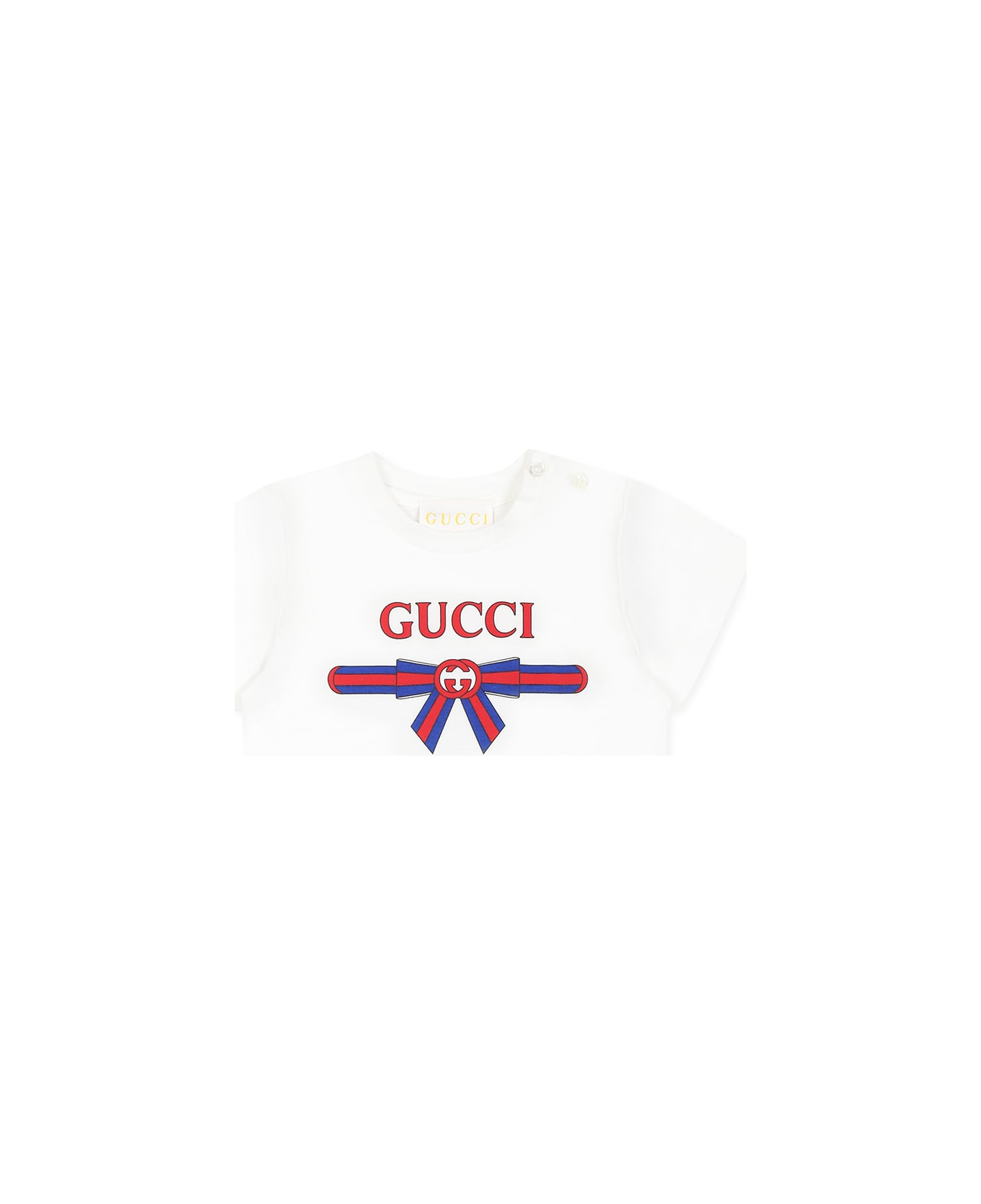 Gucci White T-shirt For Baby Girl With Gg Cross And Web Motif - White