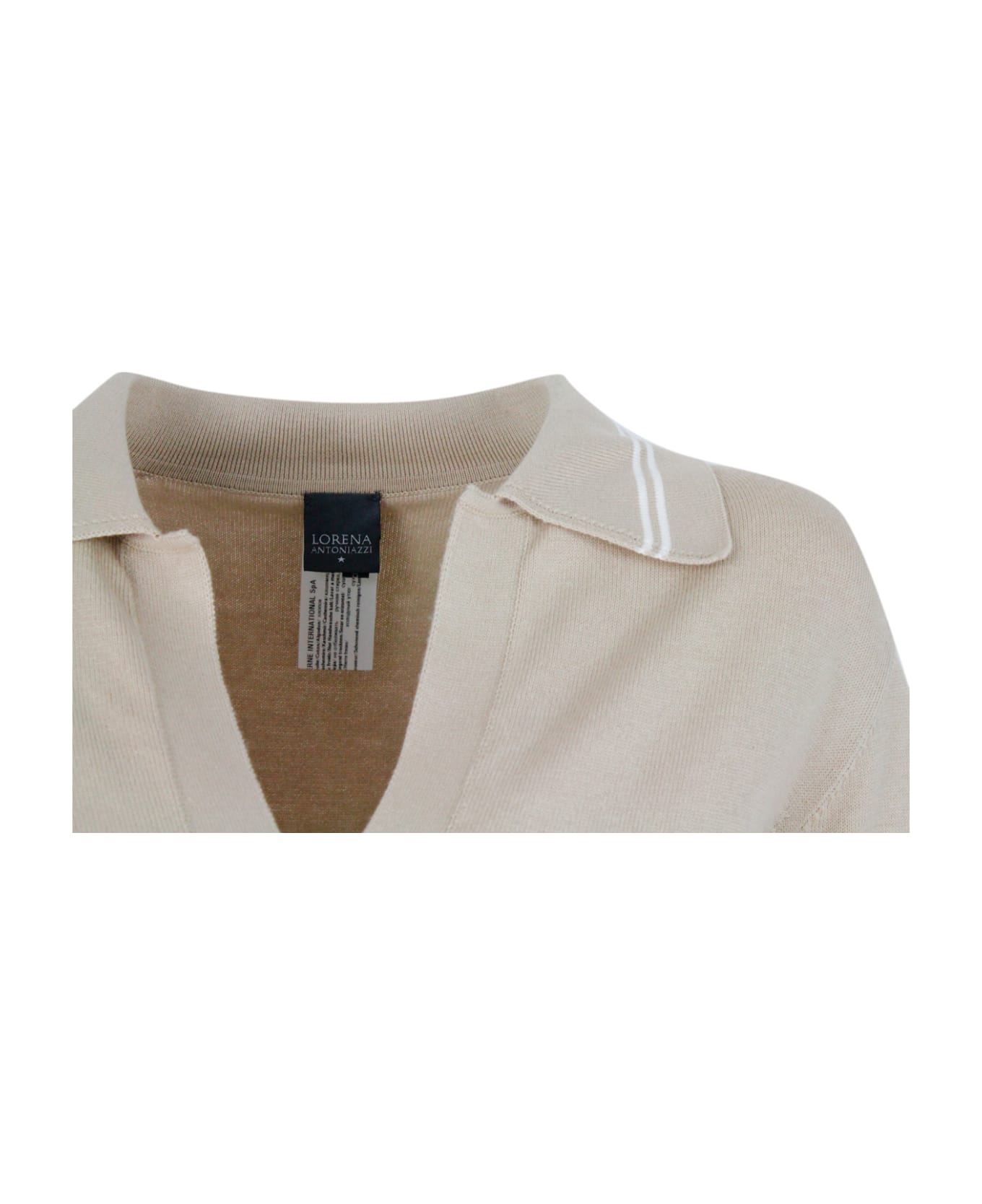 Lorena Antoniazzi Short-sleeved Polo T-shirt In Cotton And Cashmere - Beige